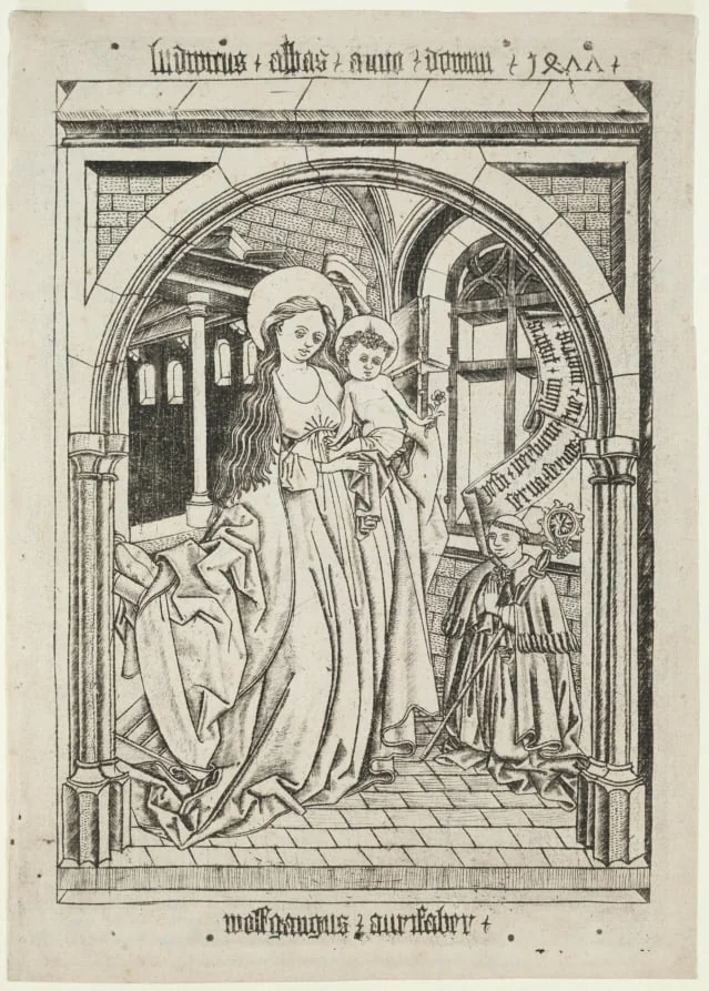 Virgin and Child, Abbot Ludwig Kneeling, by Unknown, 1404