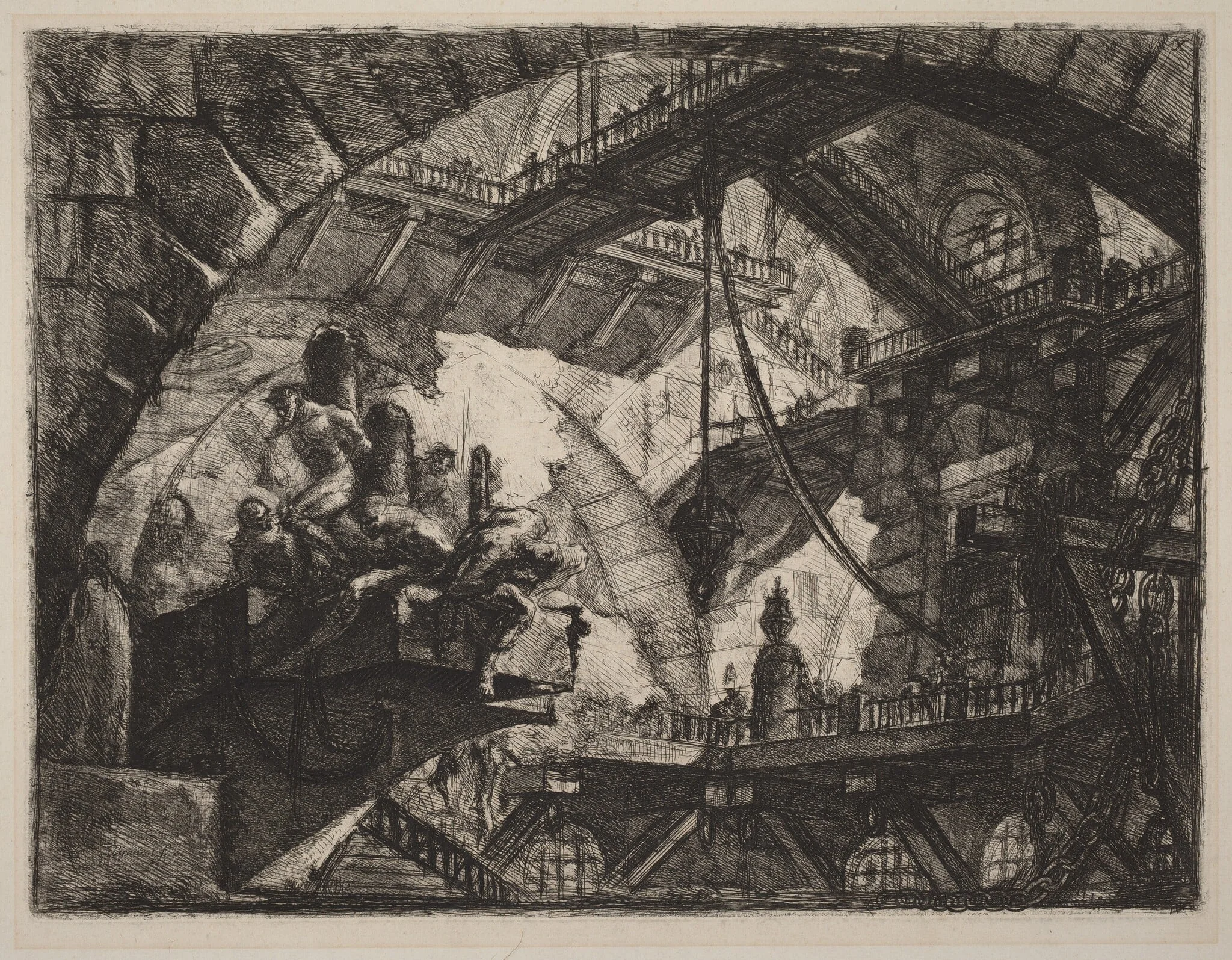 Prisoners on a Projecting Platform, by Giovanni Battista Piranesi, ink, 1804