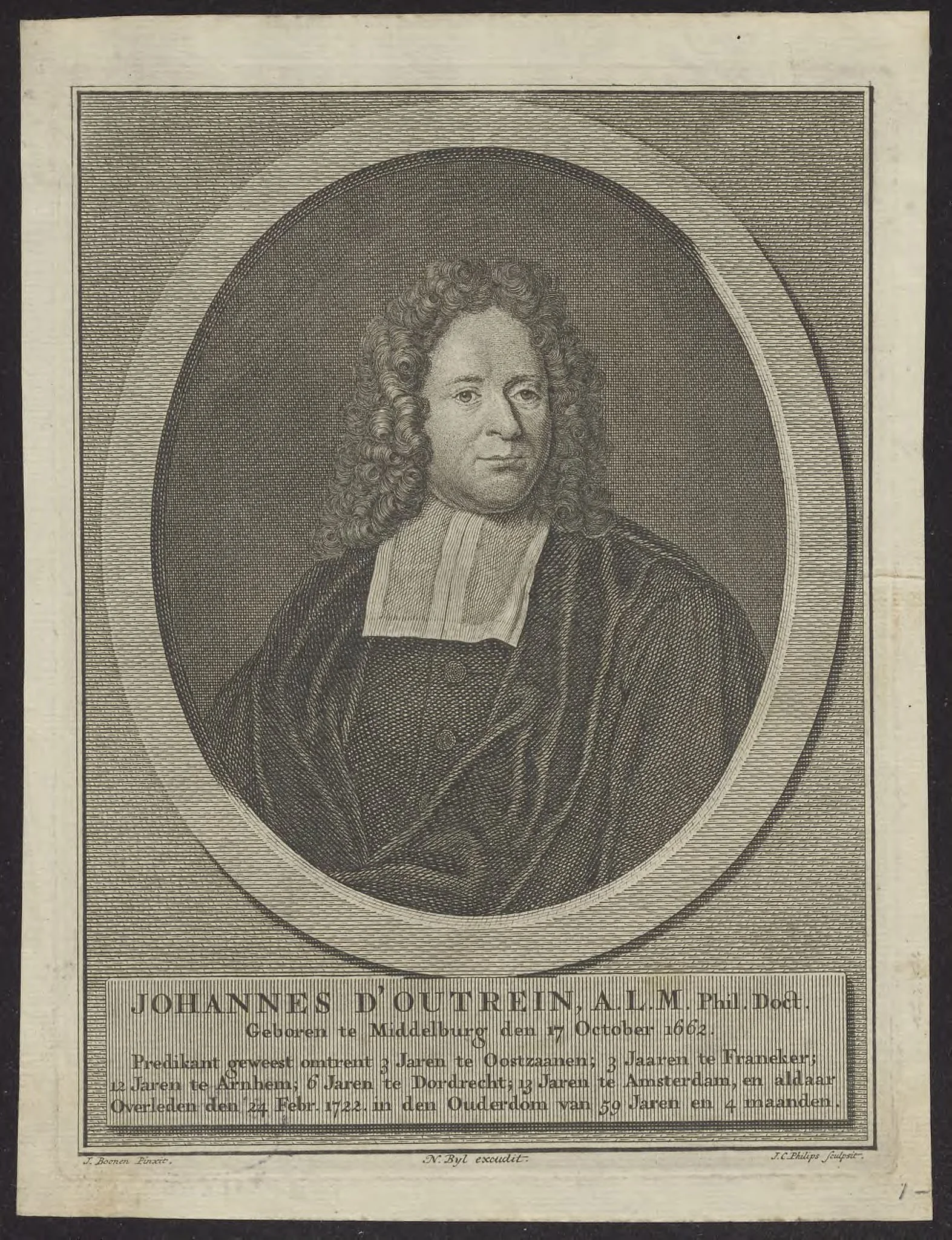 Portrait of Johannes d'Outrein, by Jan Caspar, Philips, unspecified, 1750