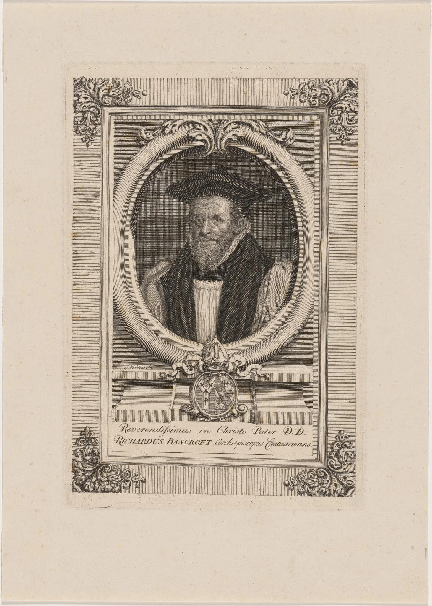 Richard Bancroft, Archbishop of Canterbury, by George Vertue, ink, 1745