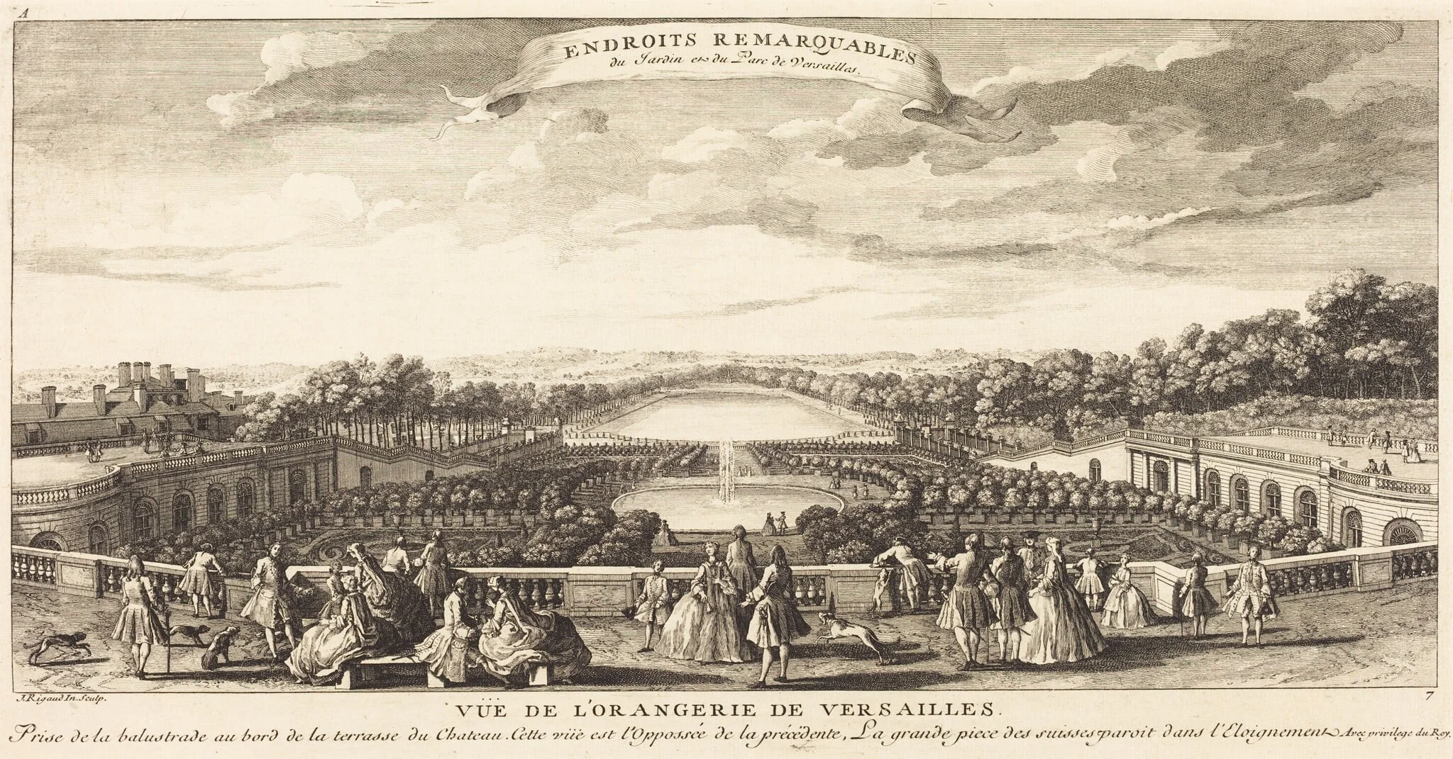 Vue de l'Orangerie de Versailles, by Jean-Baptiste Rigaud, ink, 1746