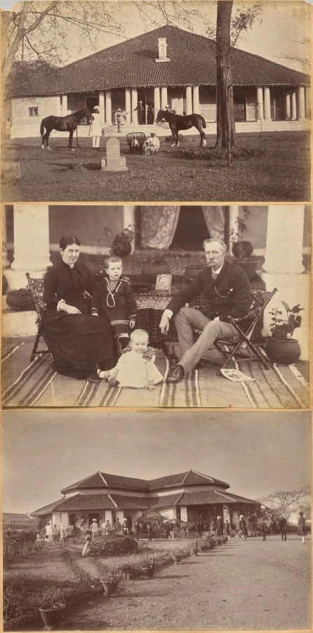 Captain Falkner's Bungalow, Neemuch (recto, top); Col. Carpendale and family, Neemuch (recto, bottom); Major Creagh's home, Mhon (verso)