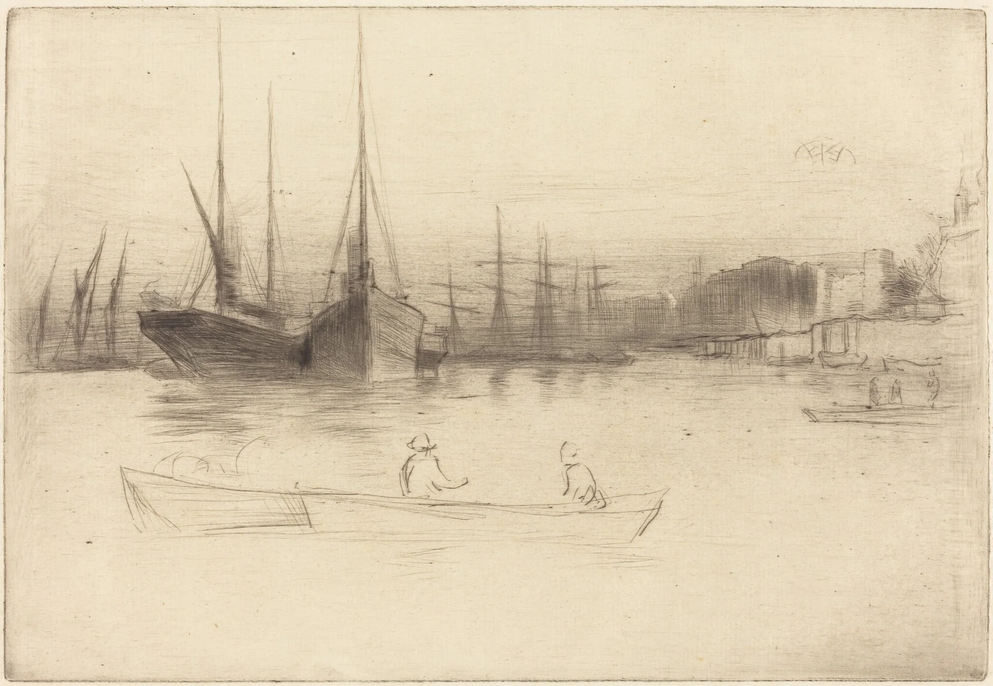 Steamboats off the Tower, by James McNeill Whistler, ink, 1875
