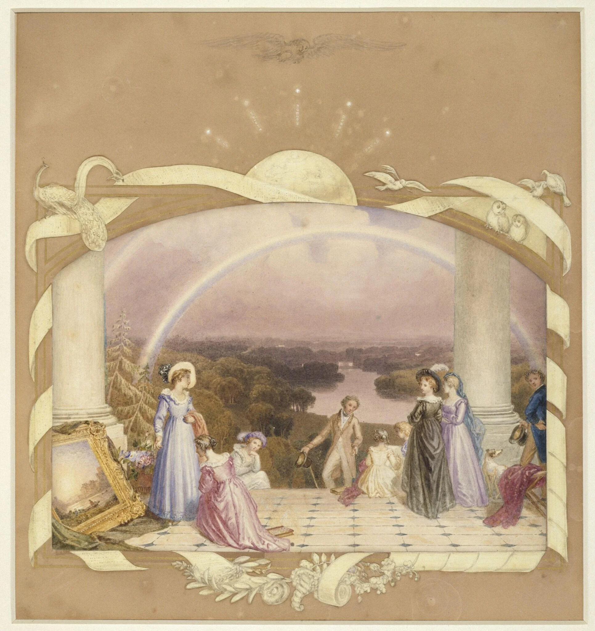 Figures admiring a painting on the terrace at Richmond, by George Fennel Robson, watercolor, 1850
