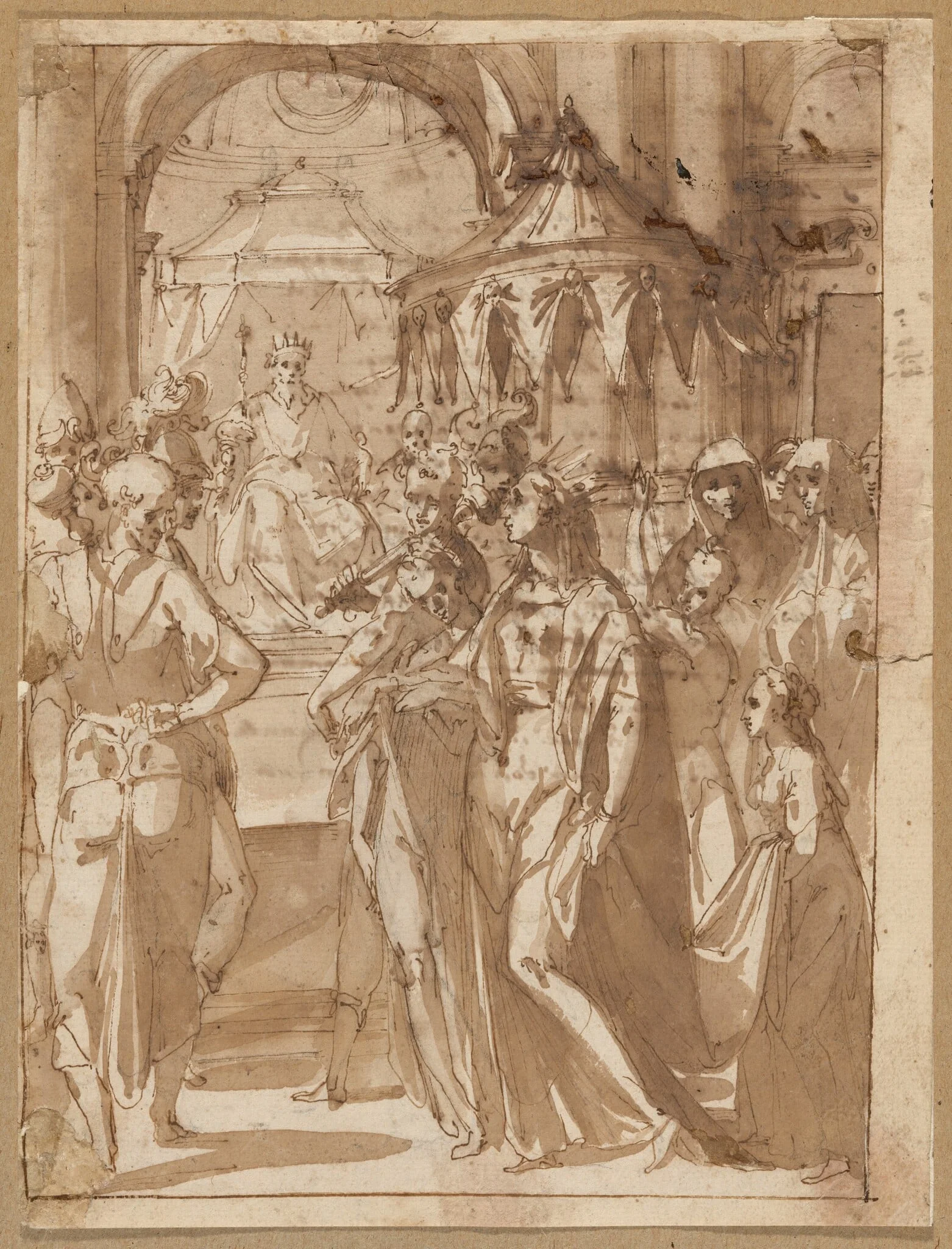 Esther before Ahasuerus, by Giovanni Guerra, chalk, 1588