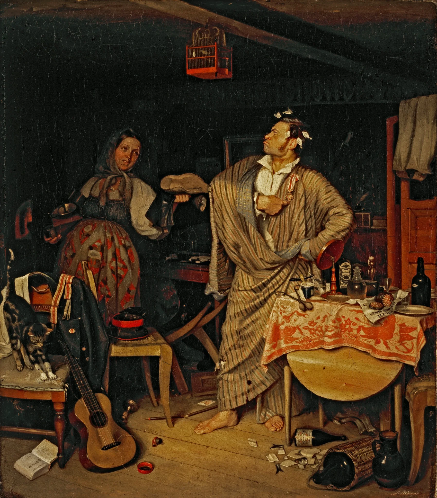 "The fresh cavalier." The 'morning after' of an official who has received his first state order
