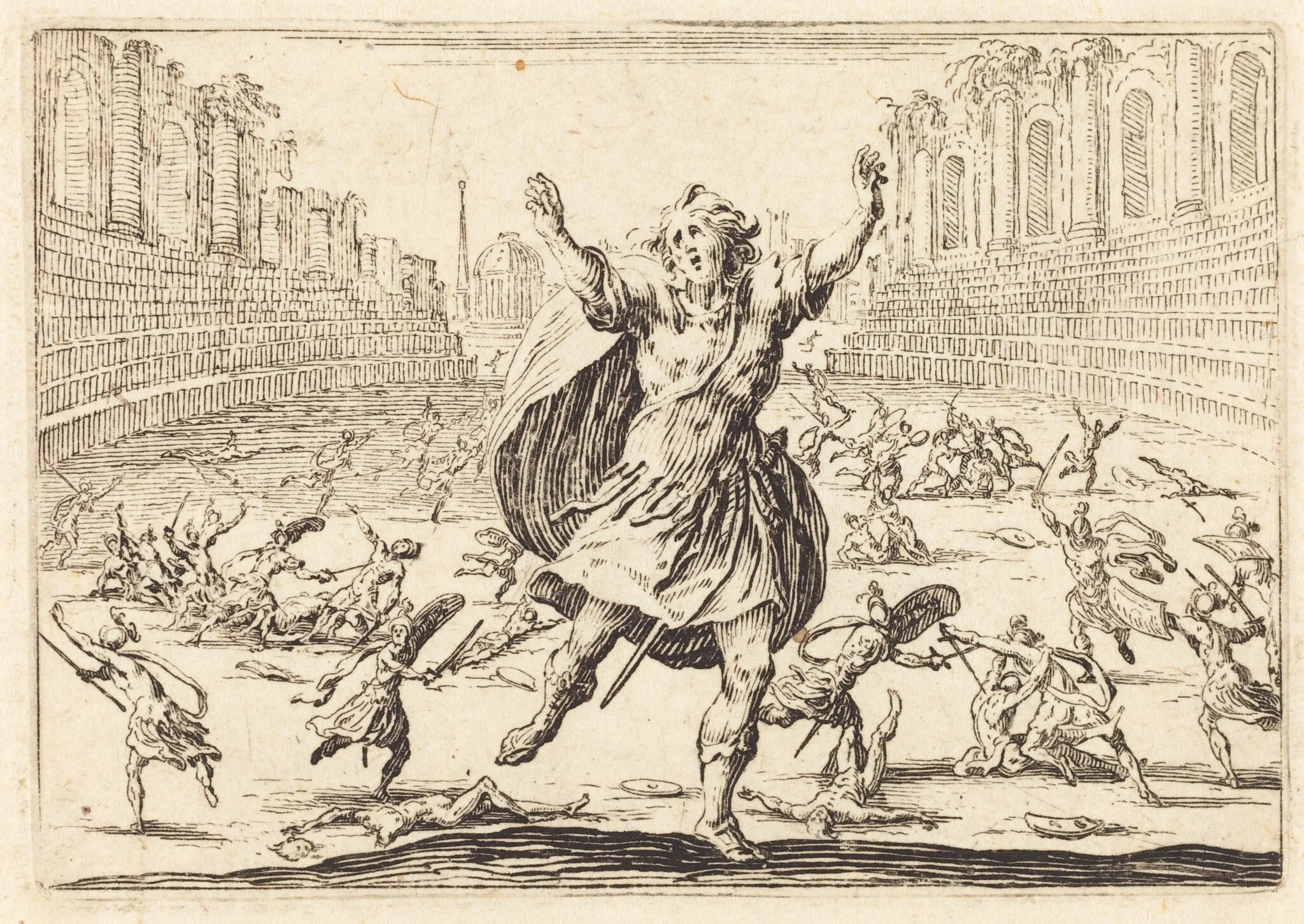 Skirmish in a Roman Circus, by Jacques Callot, ink, 1622