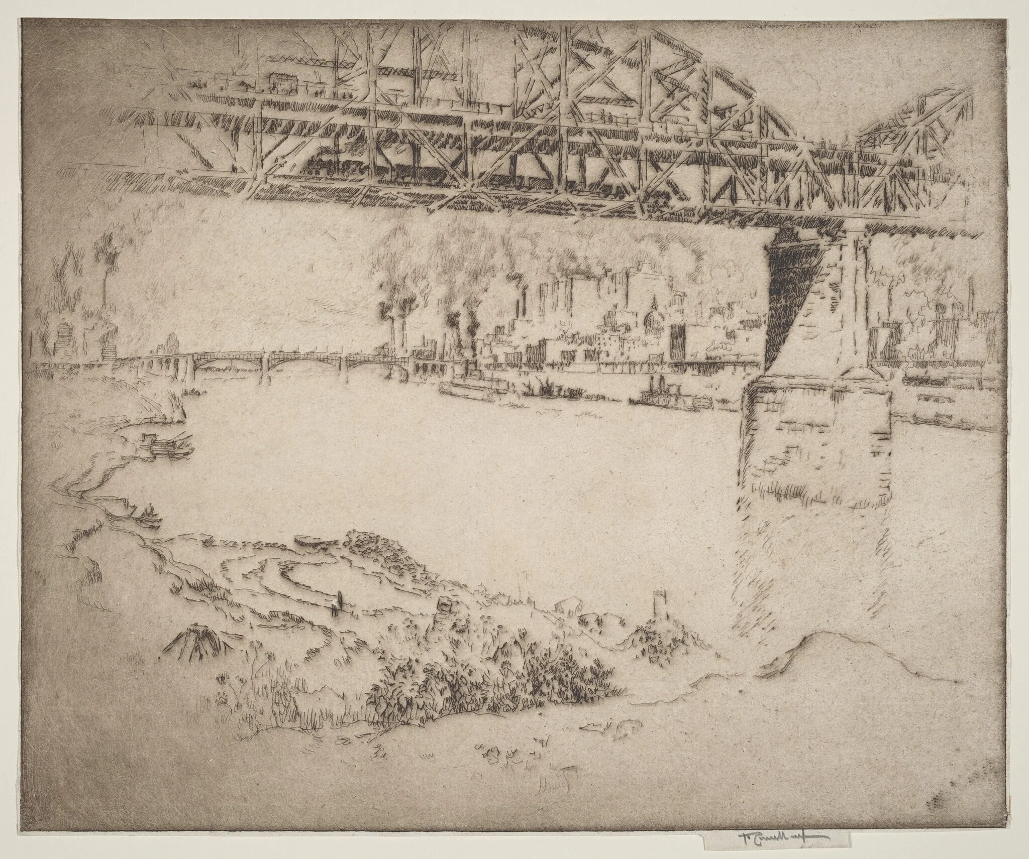 The City Bridge, St. Louis, by Joseph Pennell, ink, 1919