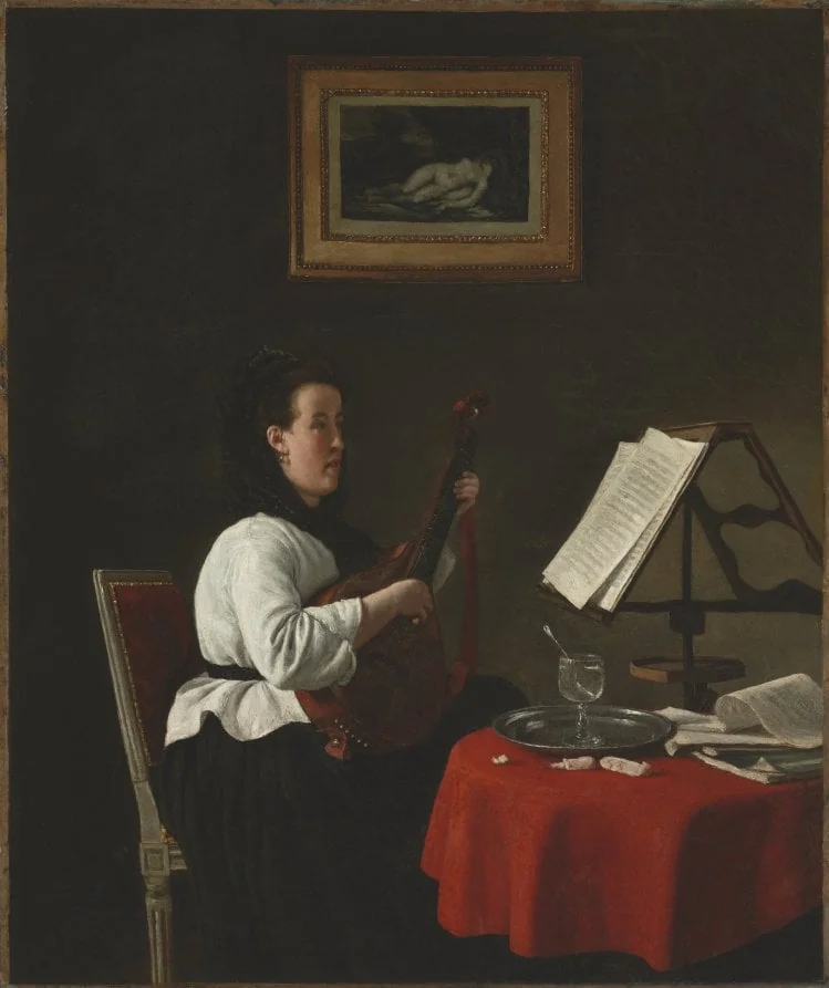 Young Woman with a Mandolin, Portrait of Louison Köhler, by François Bonvin, unspecified, 1874