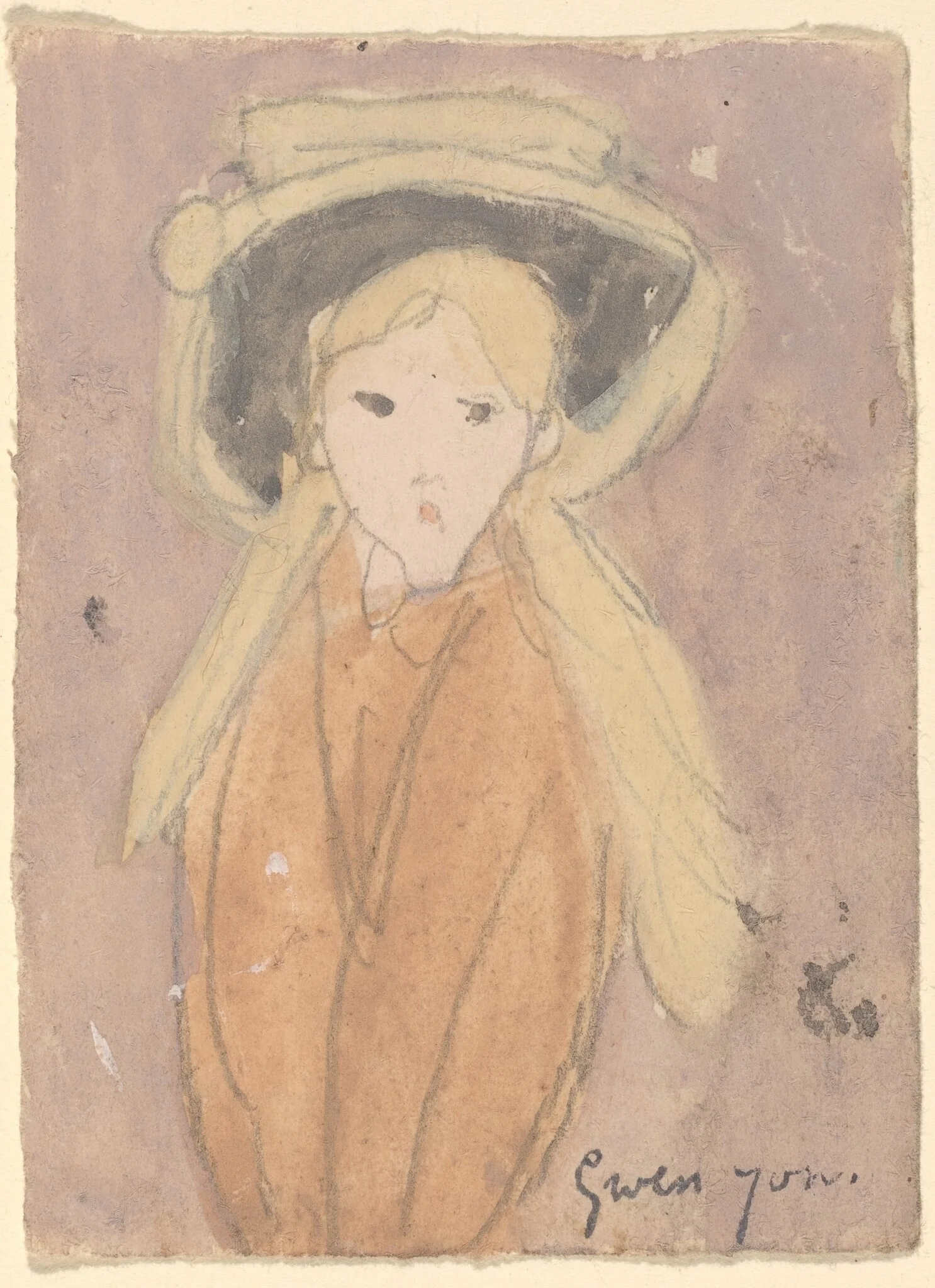 Little Girl with a Large Hat, by Gwen John, gouache, 1918
