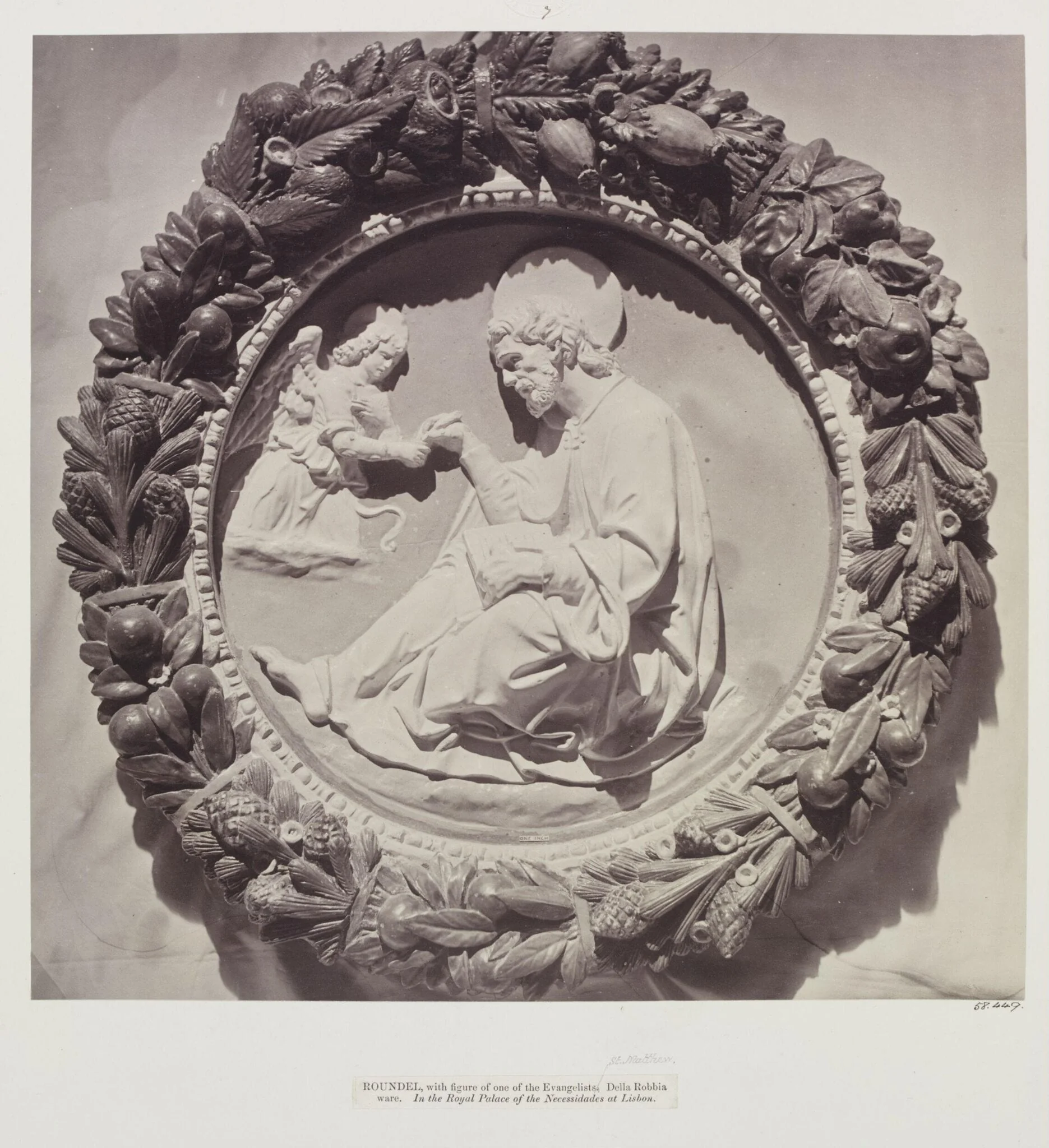 Roundel, St. Matthew, by della Robbia, Palace of Necessidades, by Charles Thurston Thompson, photographic, 1866