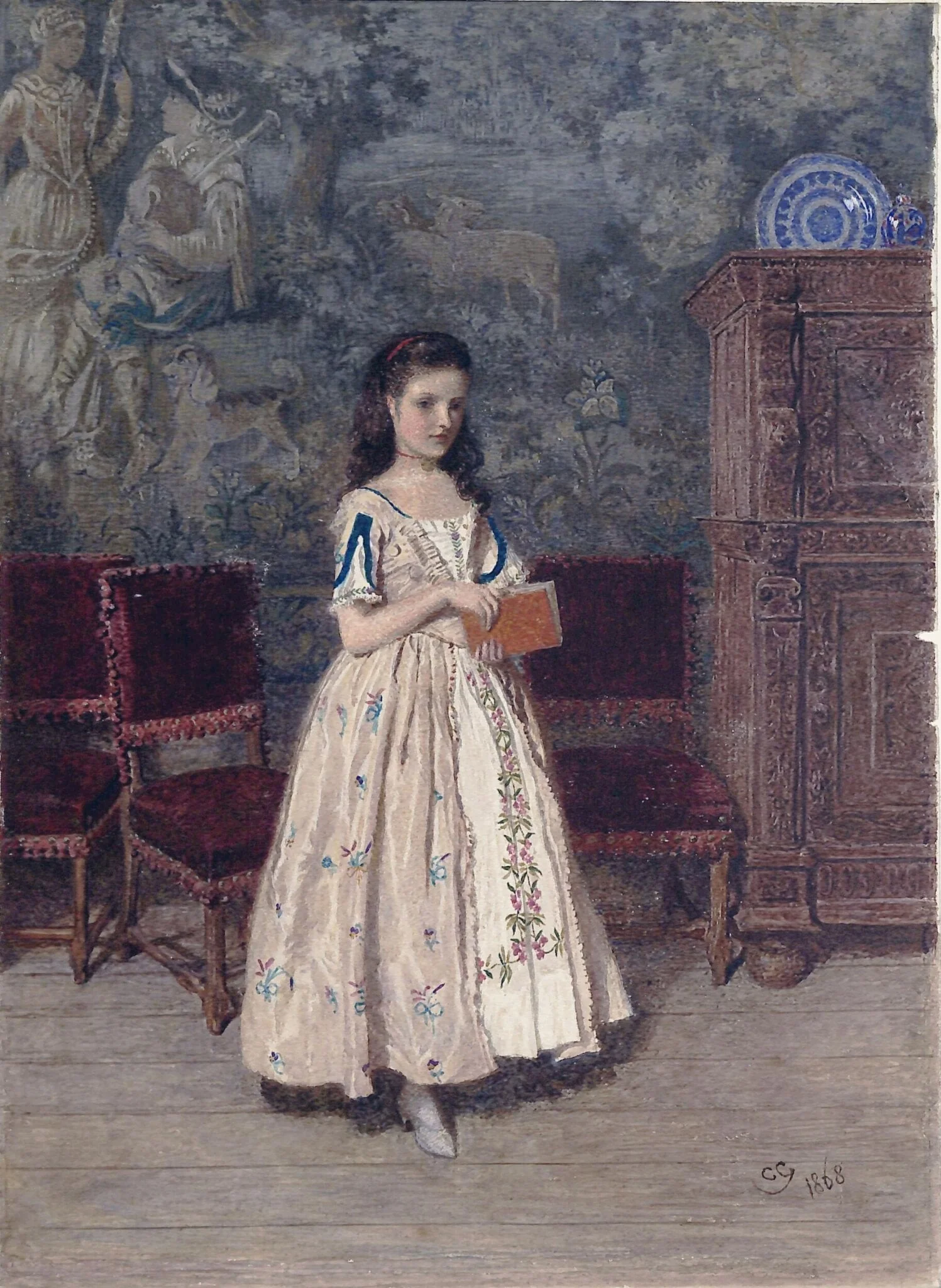 Girl with Book, by Charles Green, watercolor, 1868