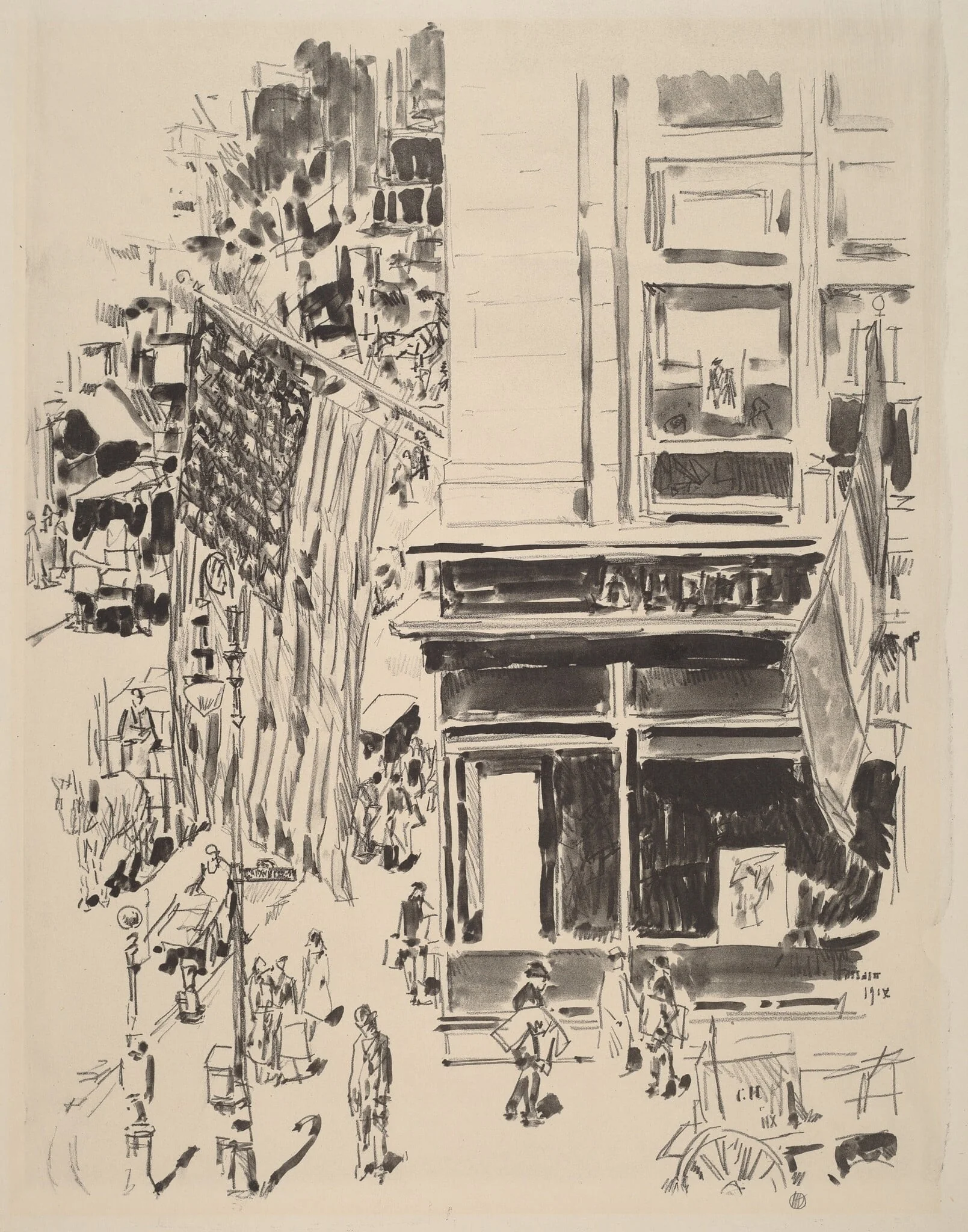 Lafayette Street, by Childe Hassam, ink, 1918