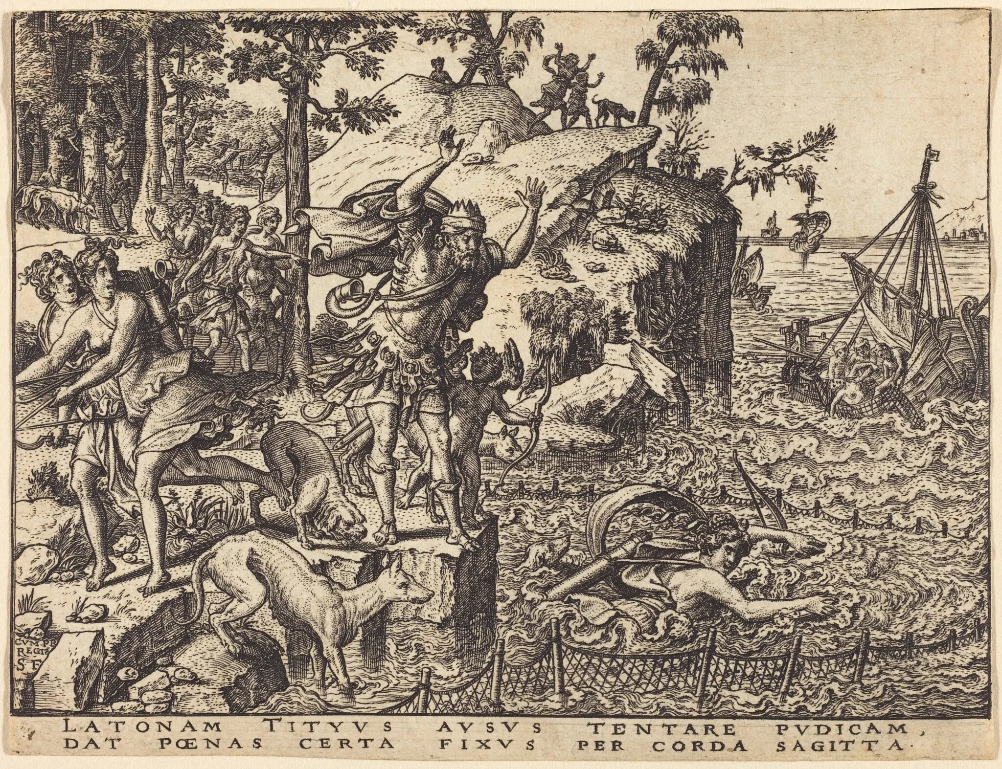 Britomartis Jumps into the Sea, by Etienne Delaune, ink, 1551