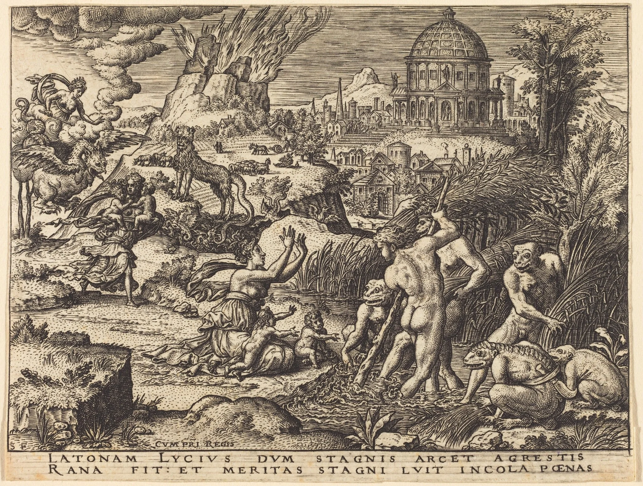 Latona Insulted, by Etienne Delaune, ink, 1551