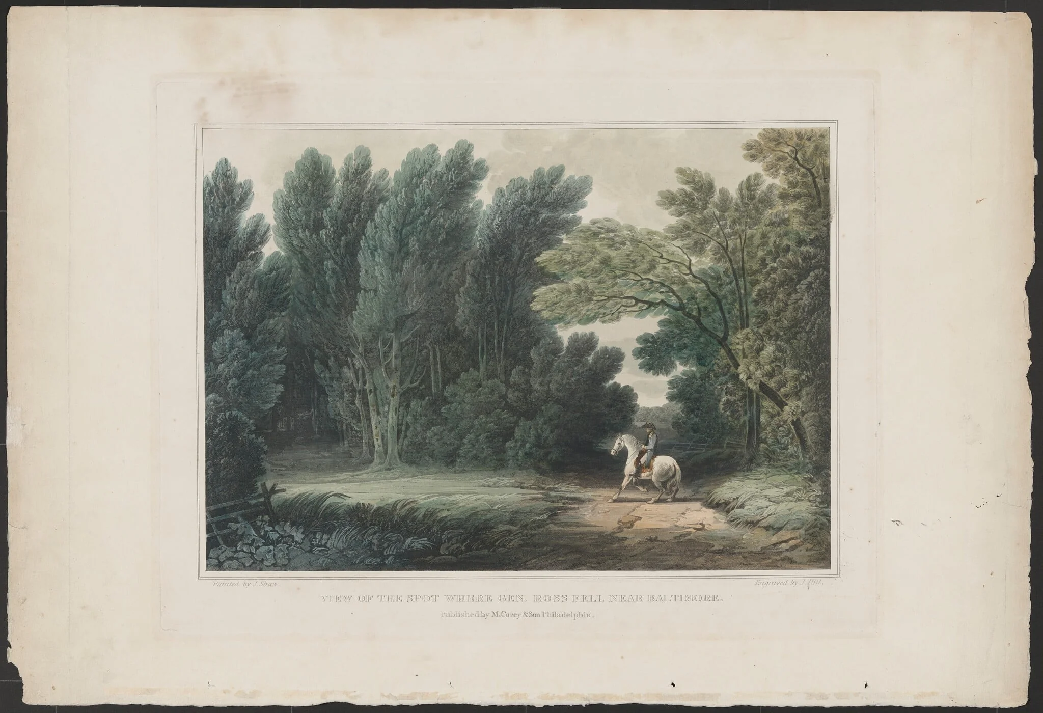 View of the Spot Where General Ross Fell, Near Baltimore, by John Hill, watercolor, 1820