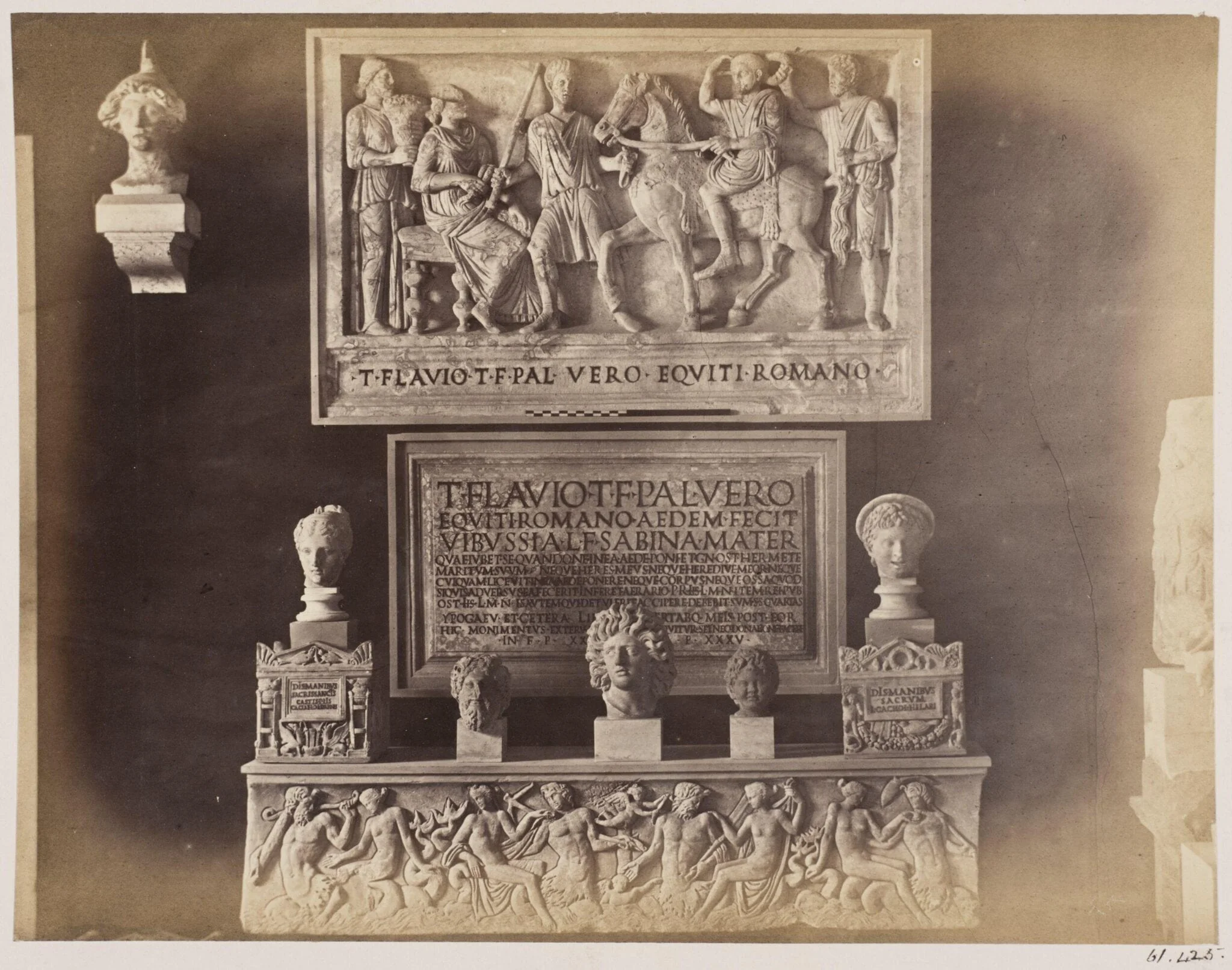 Sculpture - Tomb of Titus Flavius Verus, now in the Lateran Museum, with the Inscription of the Aedes Veri, by John Henry Parker, photographic, 1866