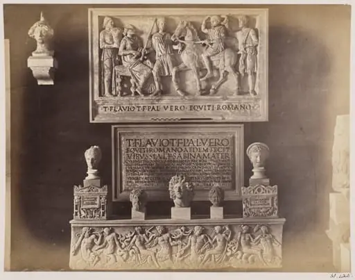Sculpture - Tomb of Titus Flavius Verus, now in the Lateran Museum, with the Inscription of the Aedes Veri