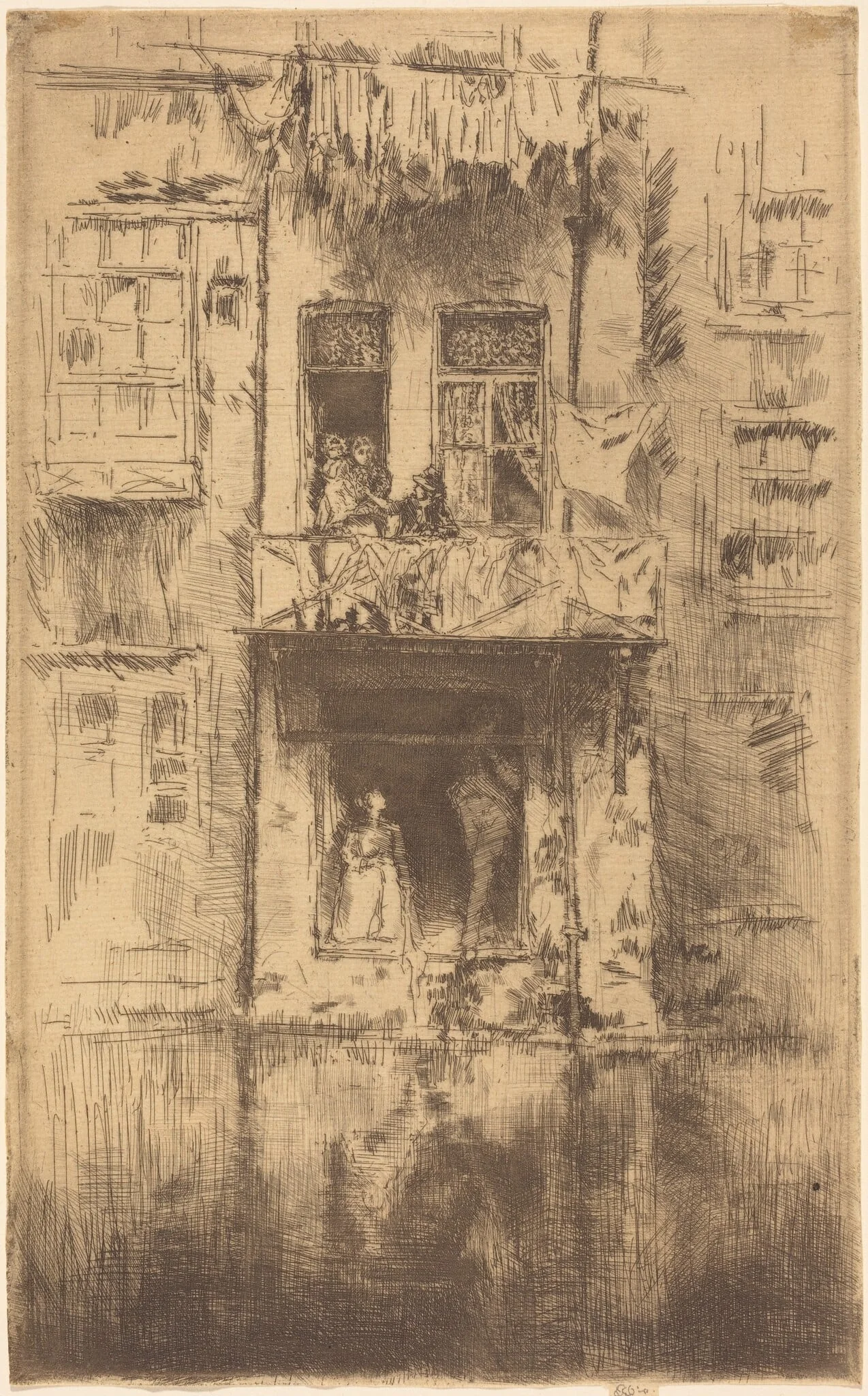 Balcony, Amsterdam, by James McNeill Whistler, ink, 1889