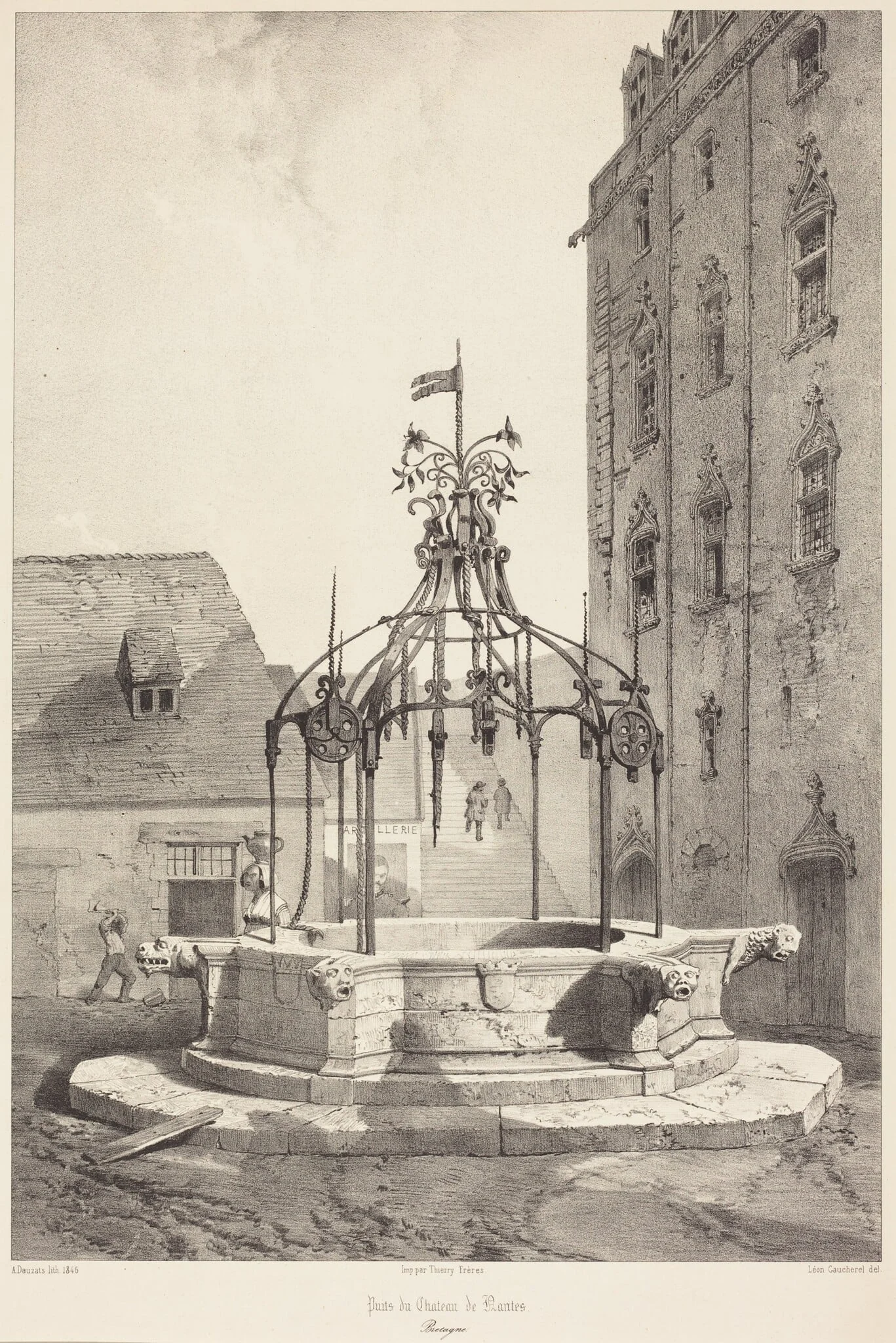 Puits du Chateau de Nantes, Bretagne, by Adrien Dauzats, ink, 1846