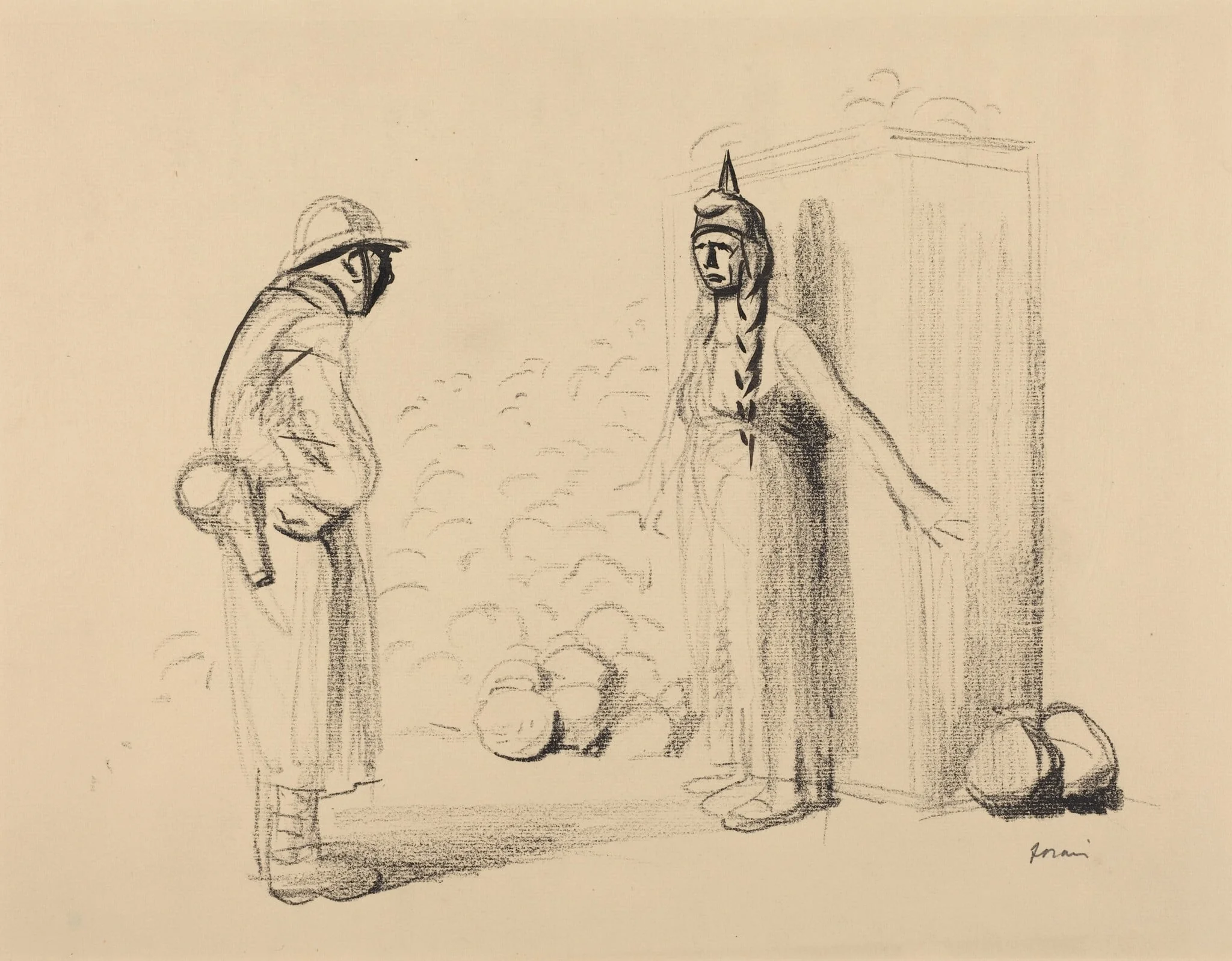 Hiding the "louis", by Jean-Louis Forain, ink, 1916