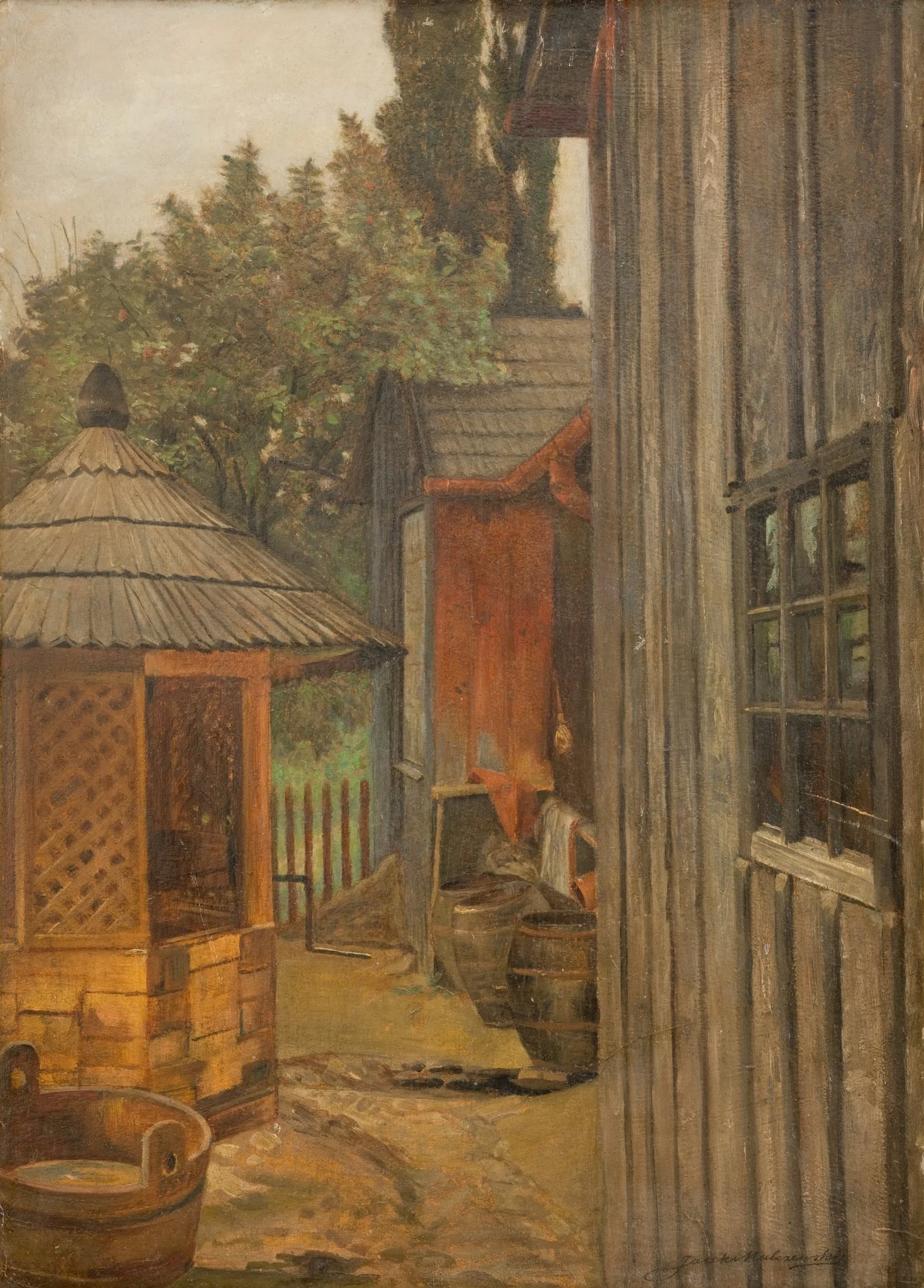 Courtyard, by Jacek Malczewski, oil, 1900