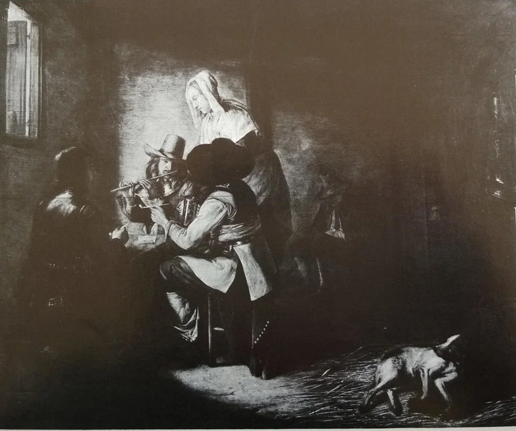 Soldiers with a serving woman and a flute player, by Pieter de Hooch, oil, 1650