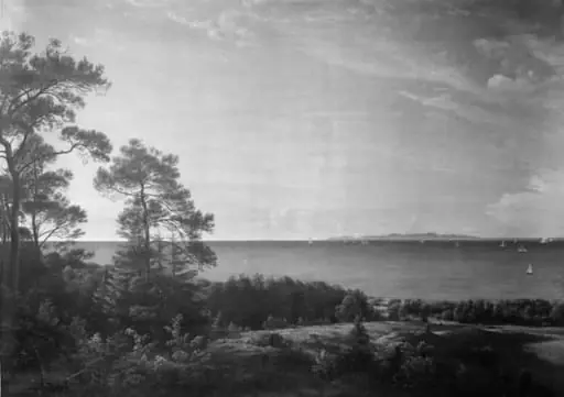 View from the North Coast of Sealand towards Kullen in Sweden. Summer Evening