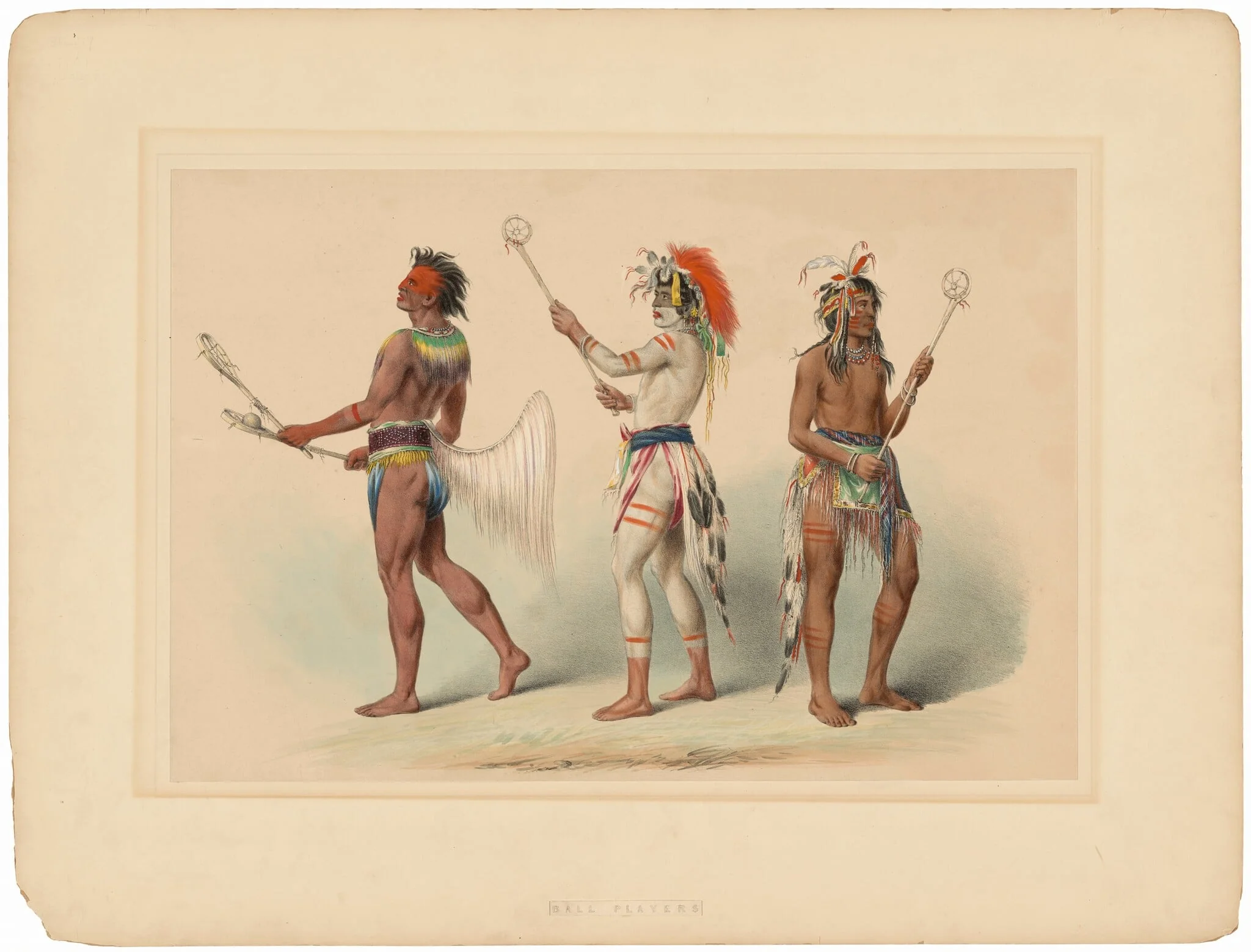 Ball Players, by George Catlin, ink, 1844
