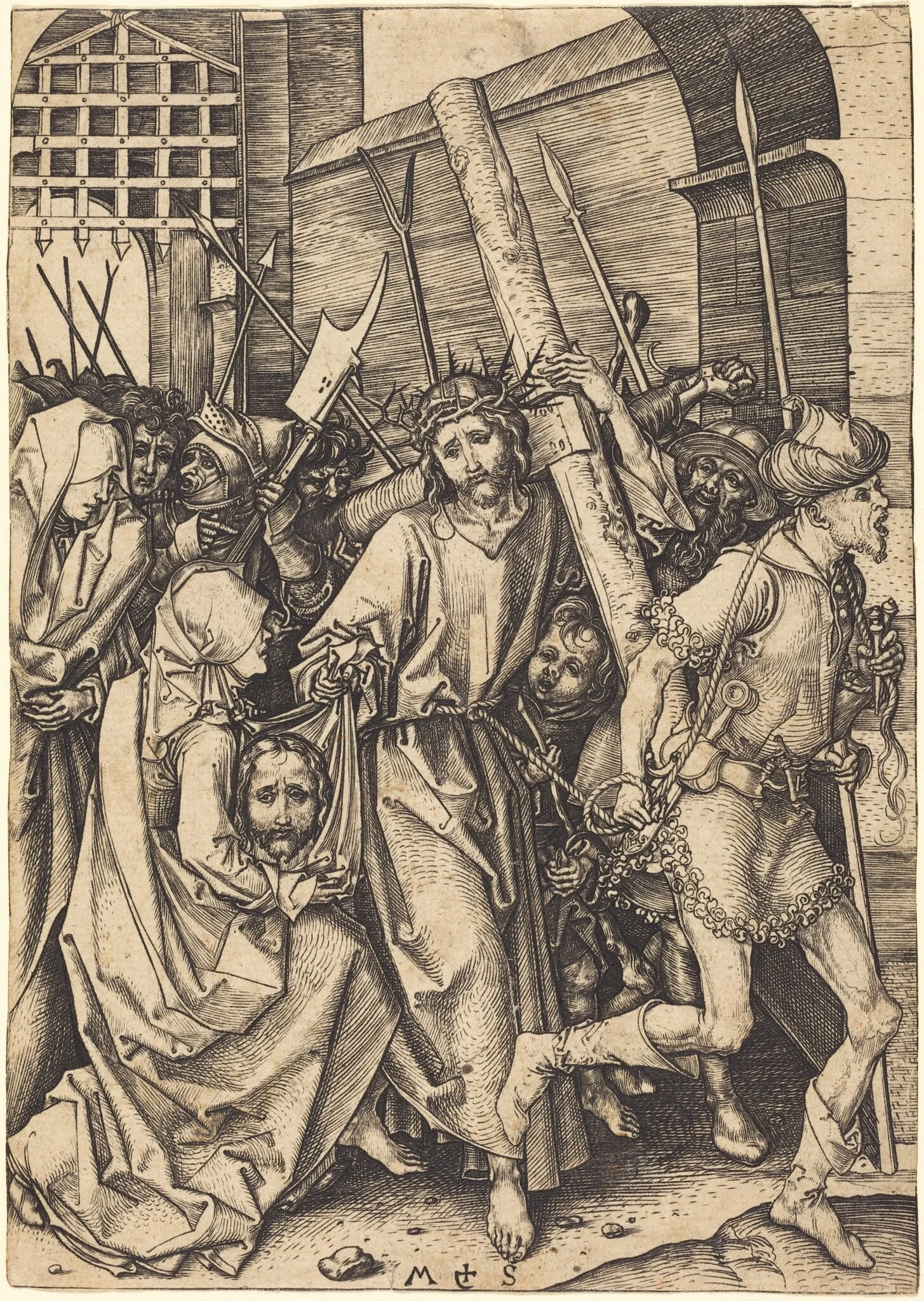 The Bearing of the Cross with Saint Veronica, by Martin Schongauer, ink, 1480
