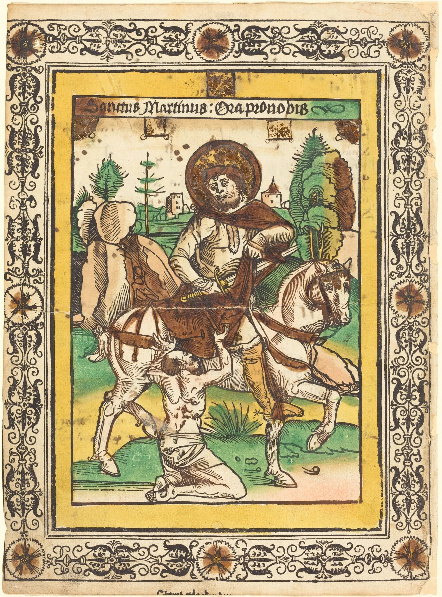 Saint Martin and the Beggar, by German 15th Century, ink, 1490