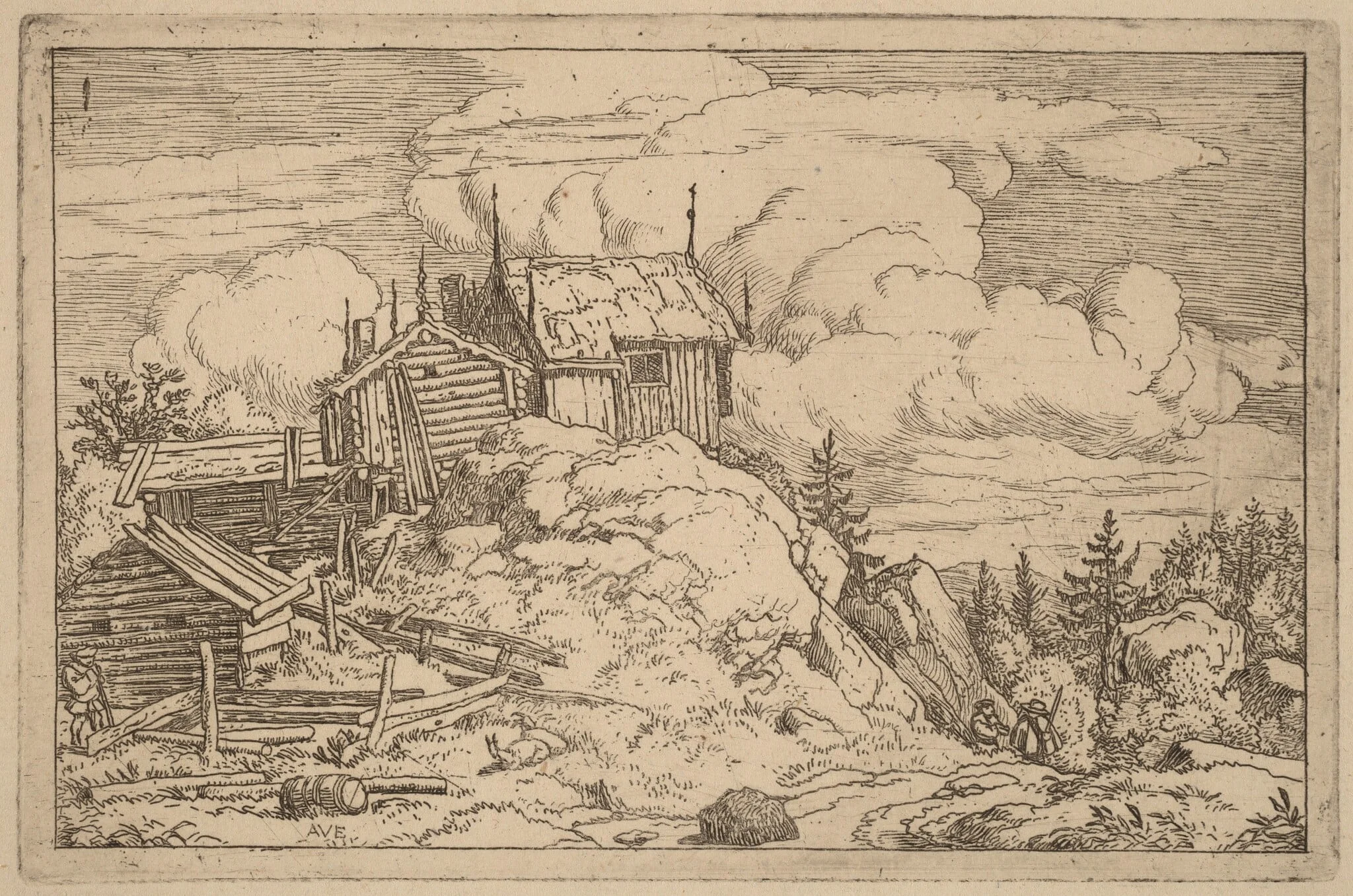 Hamlet on a Hill, by Allart van Everdingen, ink, 1650
