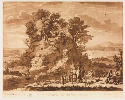 Liber Veritatis:  No. 138, A View of the Sea, with Christ Preaching on the Mount (the water below may probably be intended for the Sea of Tiberius)