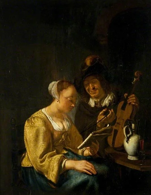 The Music Lesson, by Unknown, oil, 1660