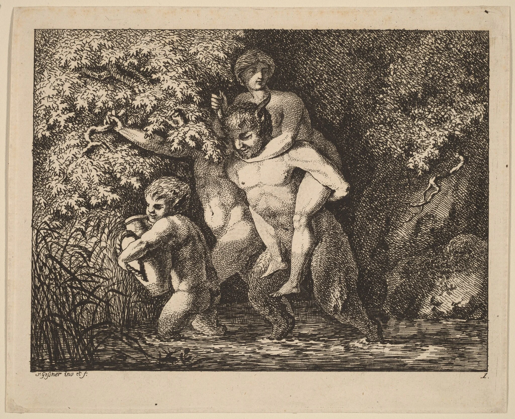 Satyr Carrying a Nymph, by Salomon Gessner, ink, 1770