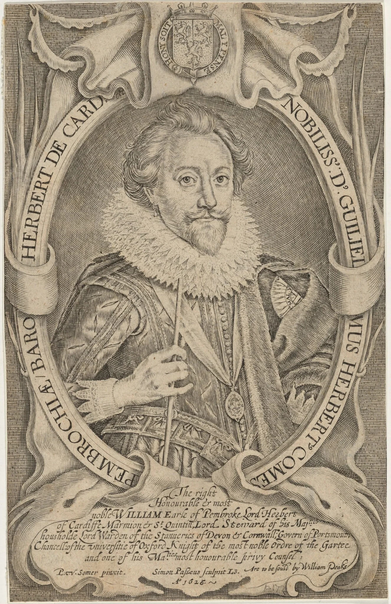 William Herbert, Third Earl of Pembroke, by Simon van de Passe, ink, 1621