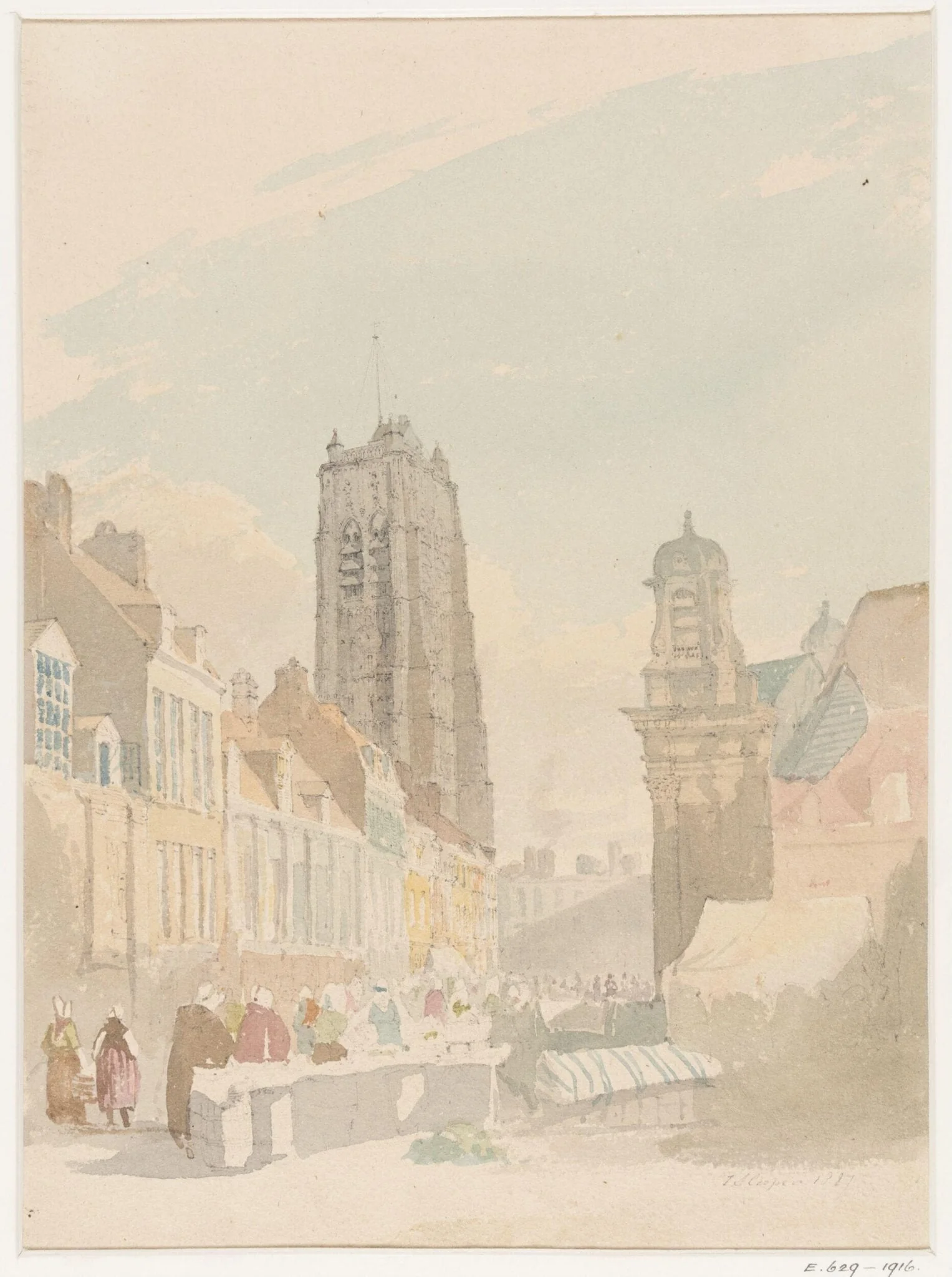 The fish market, Bruges, by Thomas Sidney Cooper, 1827