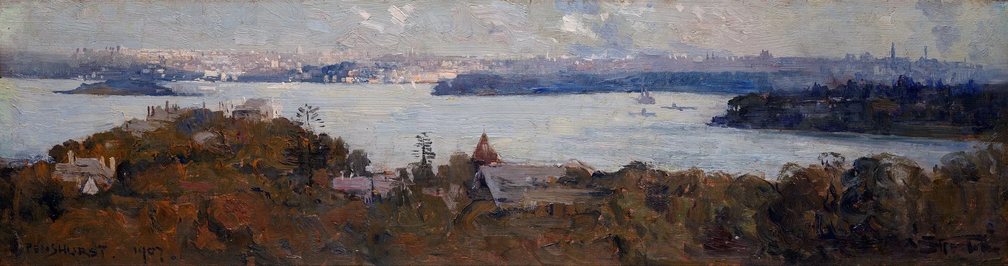 Sydney Harbour from Penshurst (Cremorne), by Arthur Streeton, oil, 1907