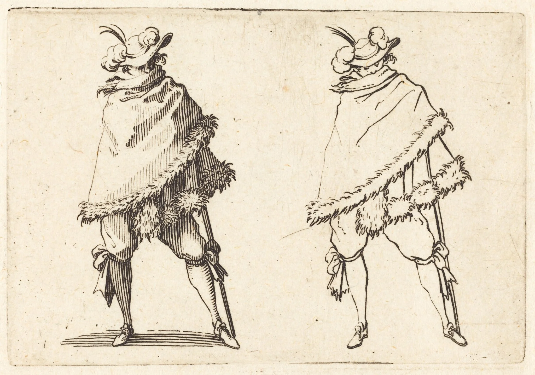 Man Wrapped in His Mantle, by Jacques Callot, ink, 1622