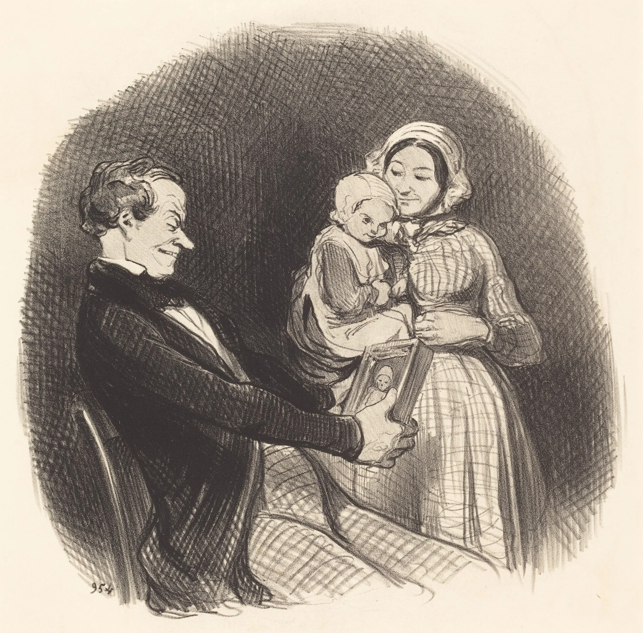 Papa contemplant l'image de son image, by Honoré Daumier, ink, 1847