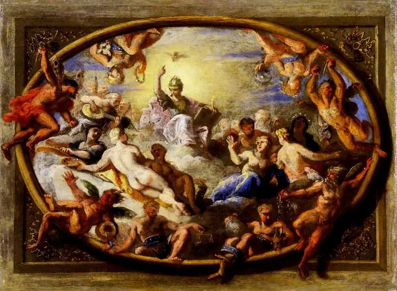Minerva with Allegorical Figures of the Arts and Sciences (sketch for the ceiling of the Banqueting House, Hampton Court Palace)