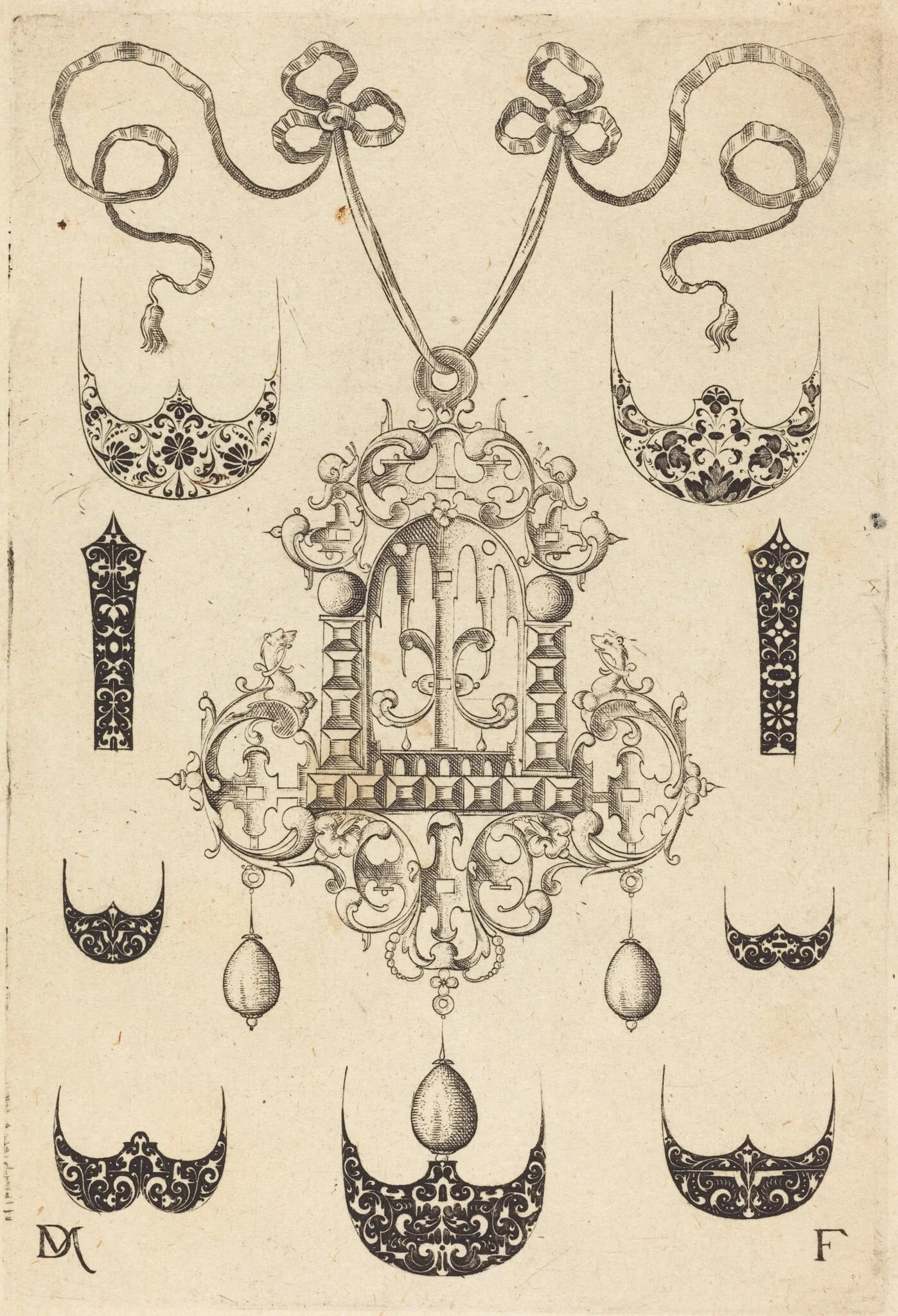 Pendant Surrounded by Seven Shields and Two Ornamental Bands