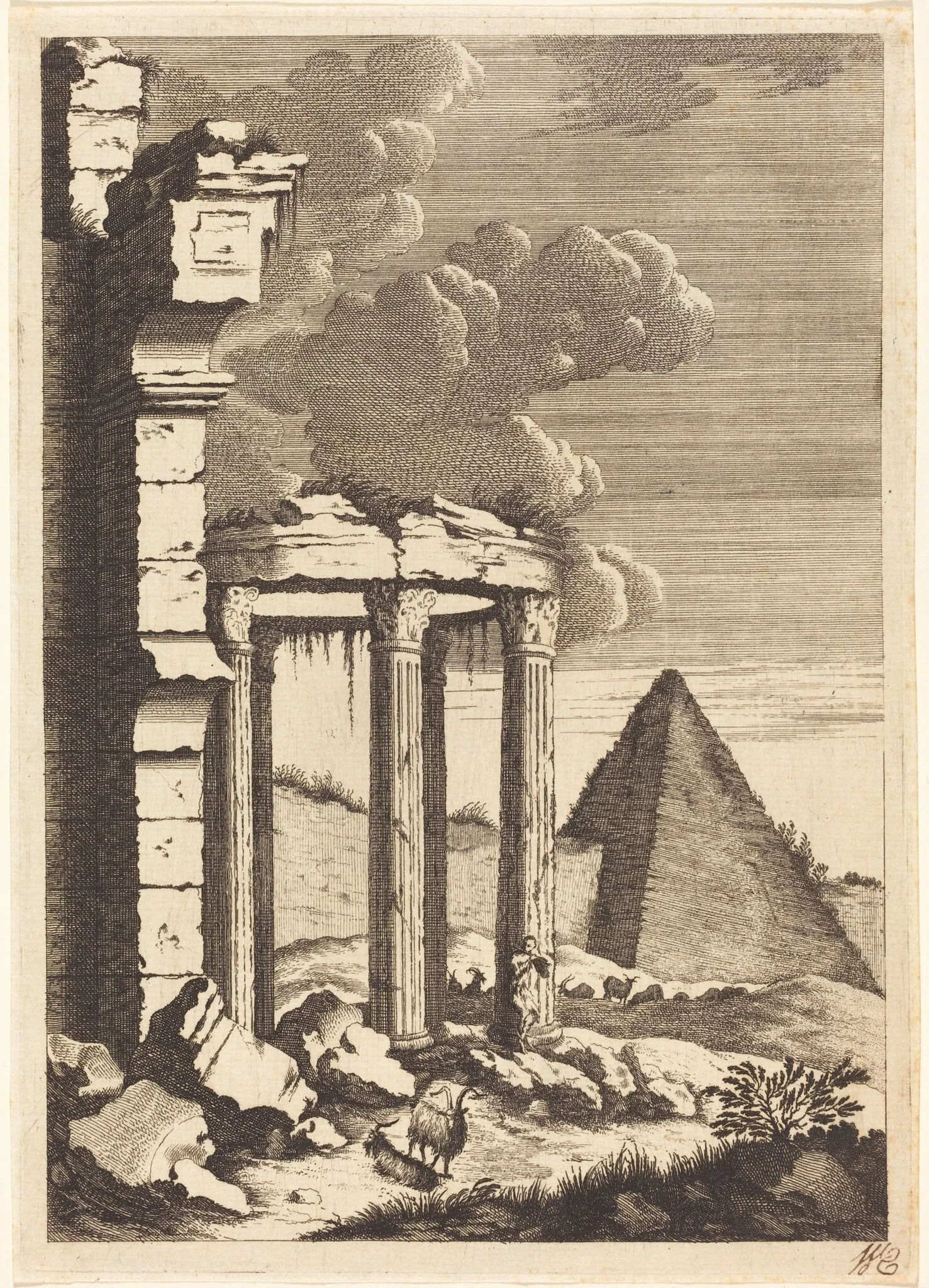 Goats before Ruins and a Pyramid