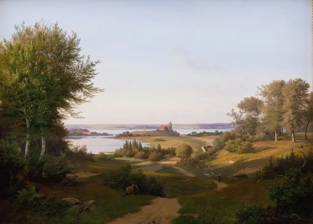 View of the Hill at Skanderborg Castle, Jutland, and the Memorial to frederik VI