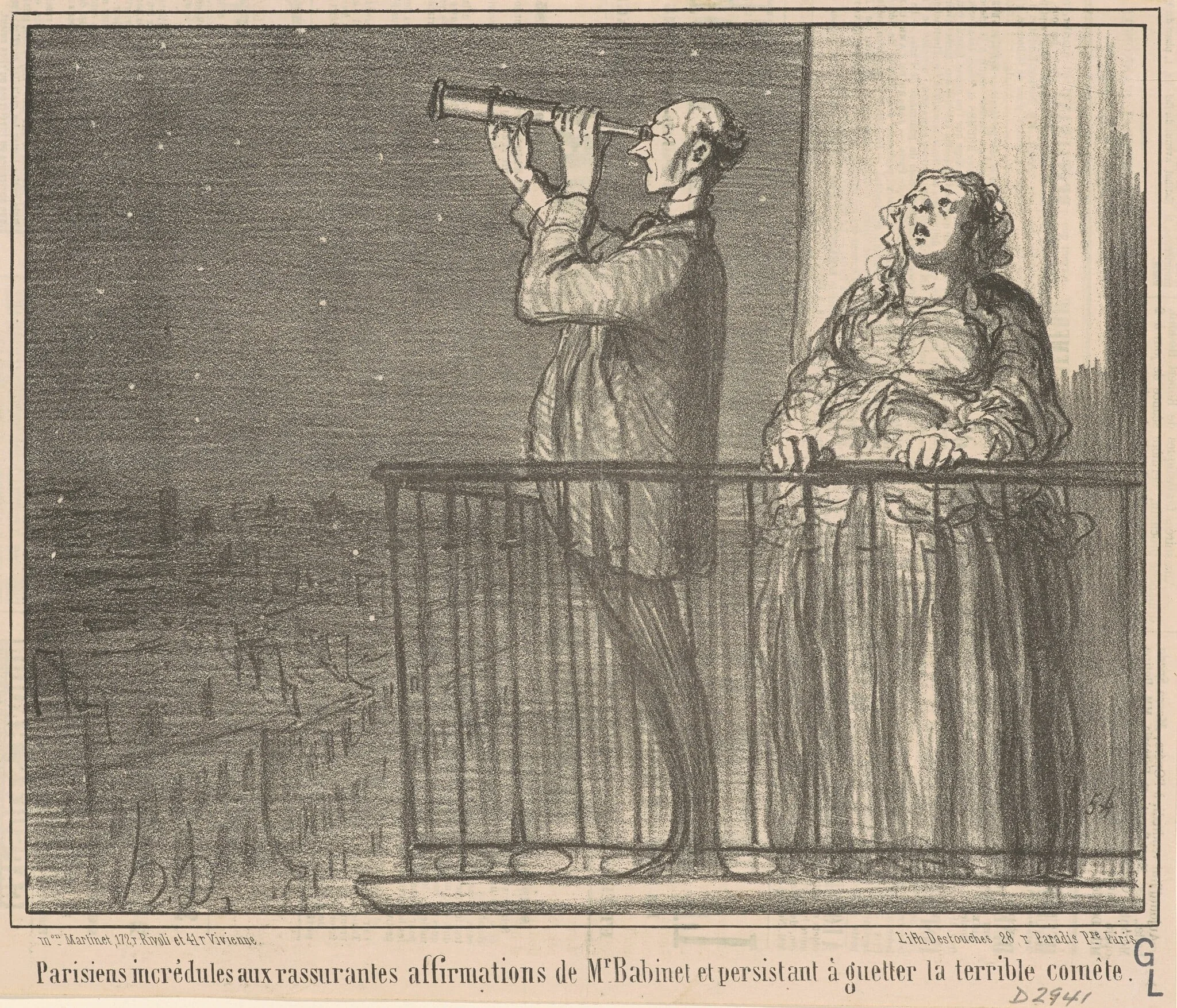 Parisiens incrédules ..., by Honoré Daumier, ink, 1857