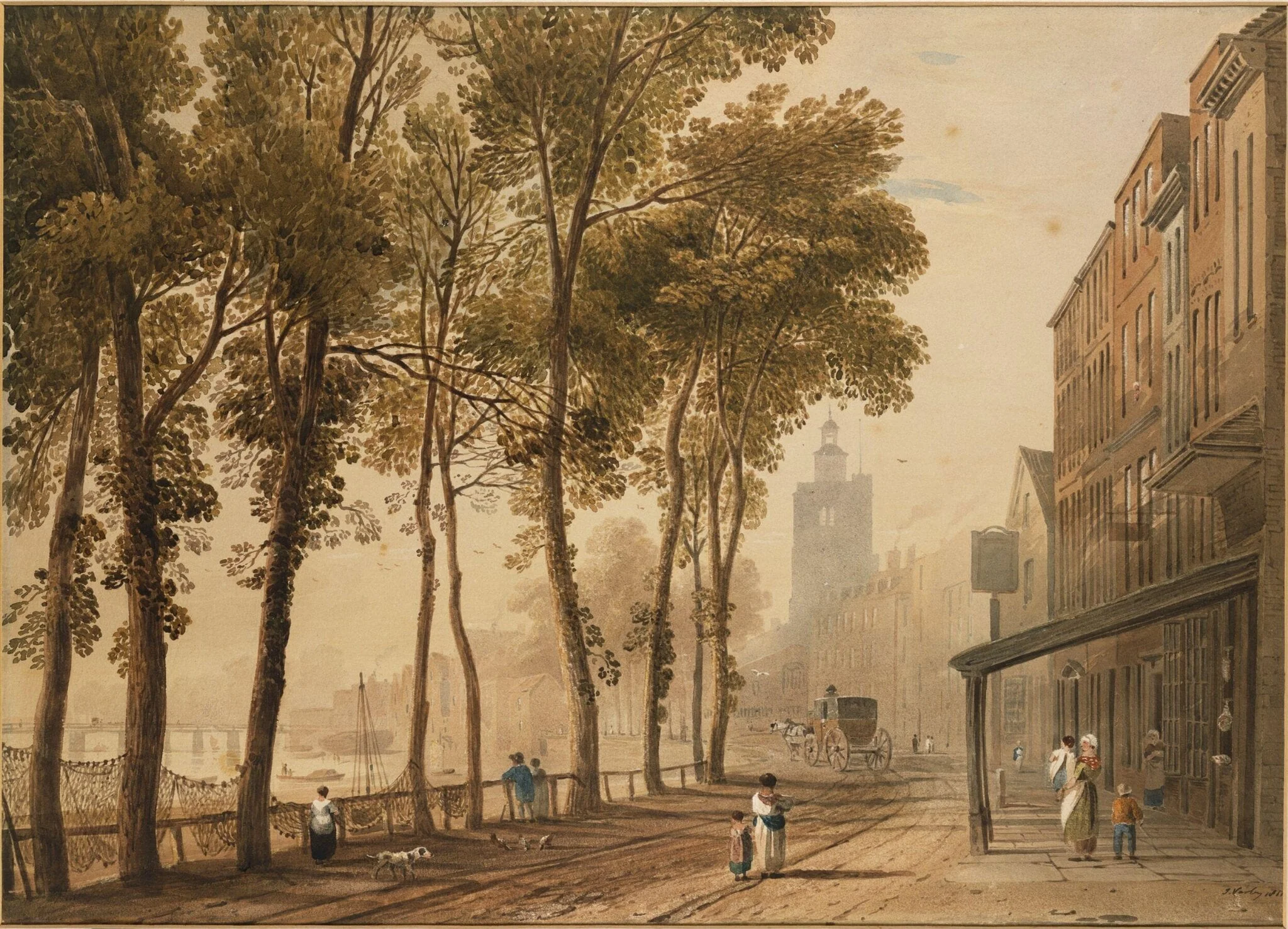 Cheyne Walk, Chelsea, London, by John Varley, watercolor, 1811
