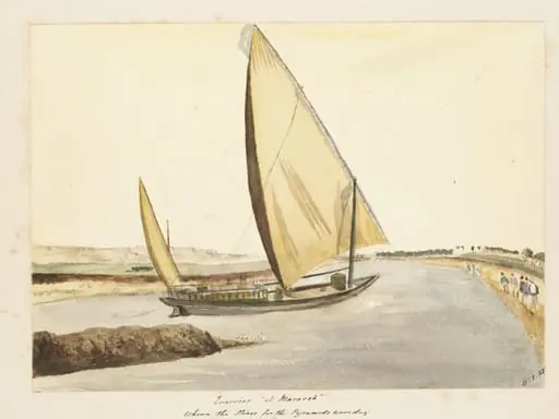 `Quarries "el. Masareh."  Whence the Stones for the Pyramids were dug.  On the Nile'