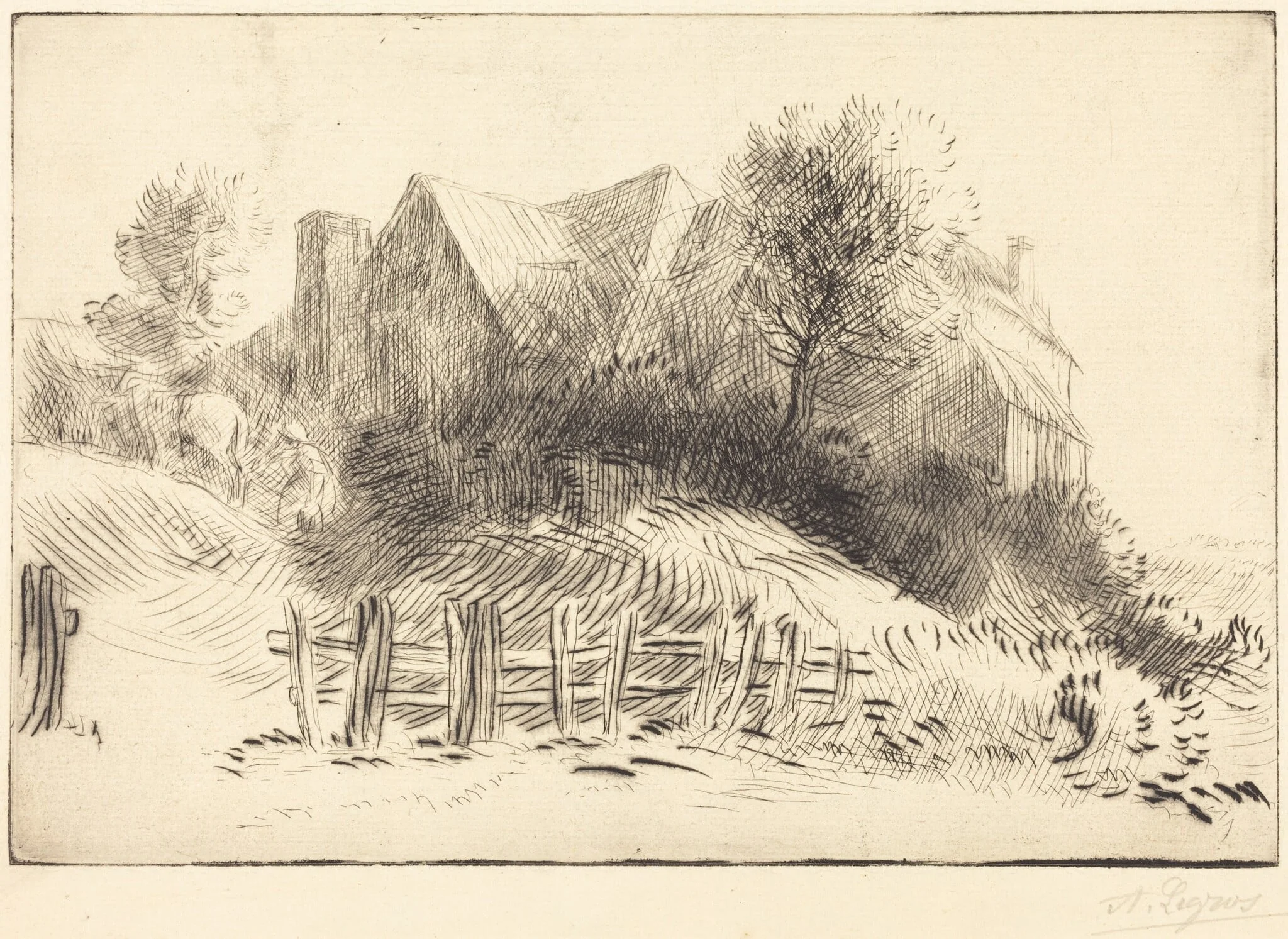 Old Inn (Une ancienne auberge), by Alphonse Legros, ink, 1874