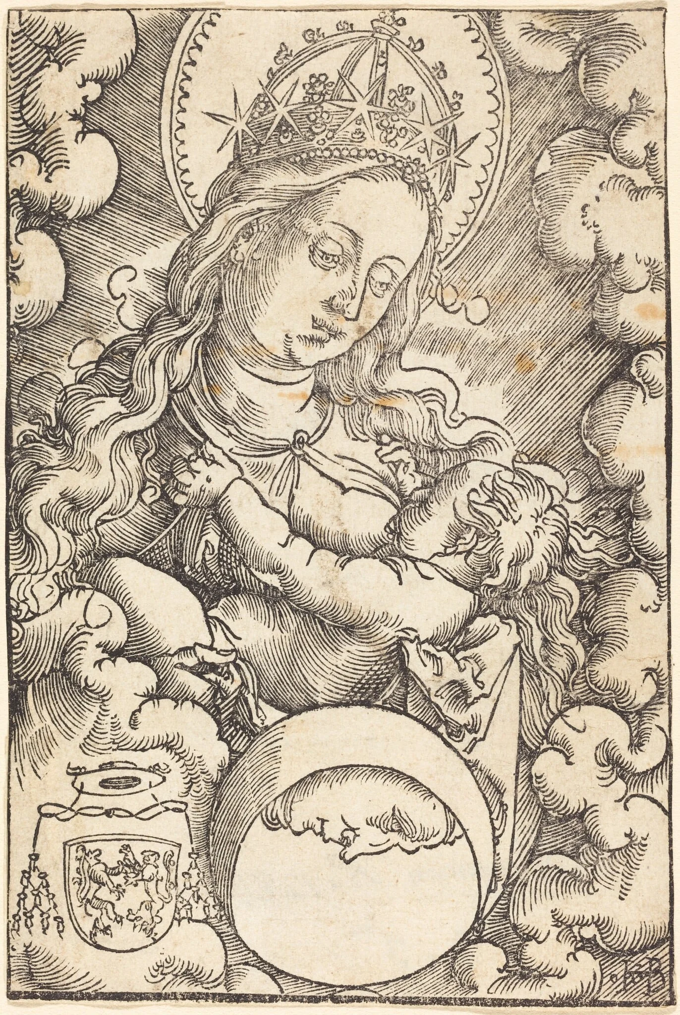 Virgin and Child in the Clouds, by Hans Baldung Grien, ink, 1514