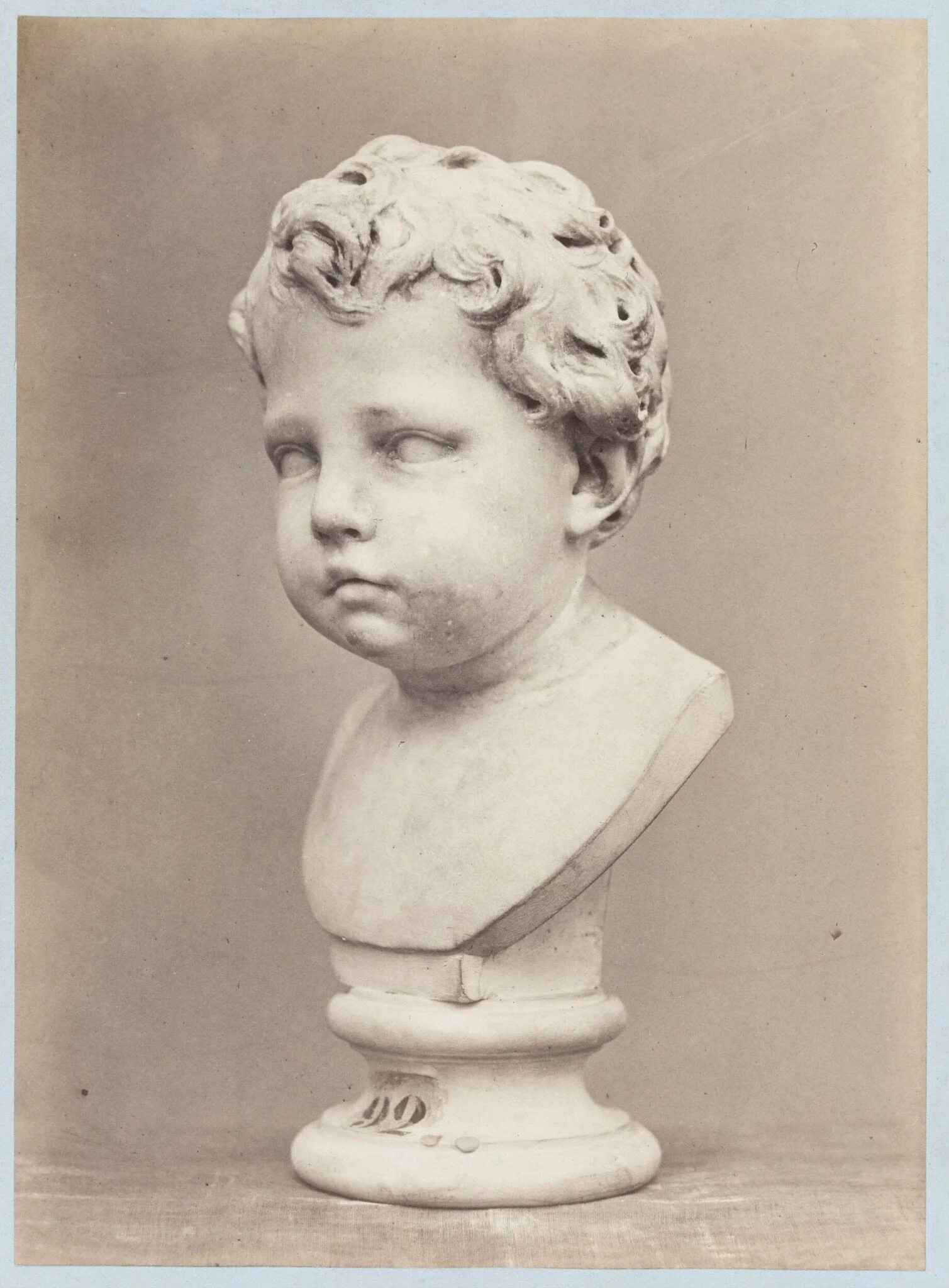 Marble bust of child, by Louise Laffon, photographic, 1864
